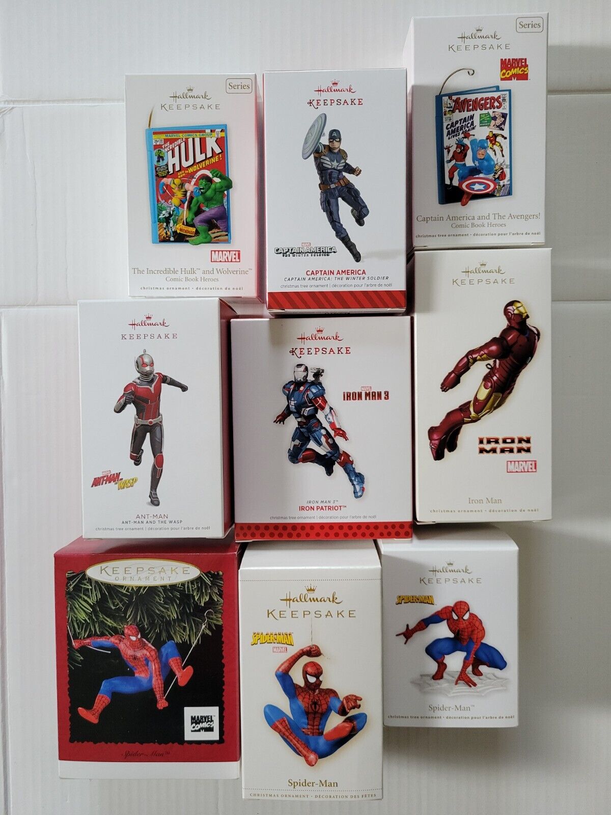Lot of 9 Hallmark Ornaments Marvel Superheroes Avengers, Spider Man