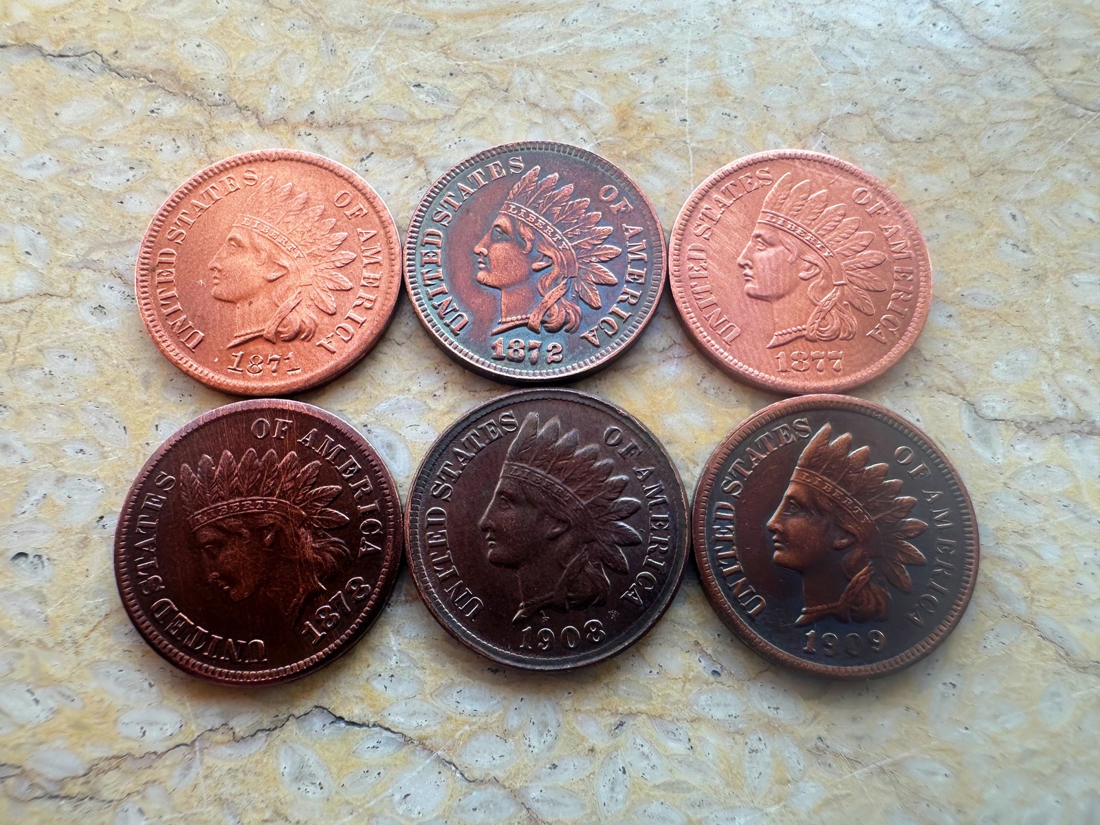 Lot of 6 1871 1872 1877 1878 1908 1909S
