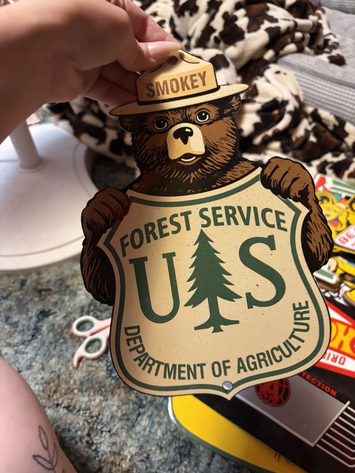 Porcelain Smokey Bear US Forest Service Department Of Agriculture Sign