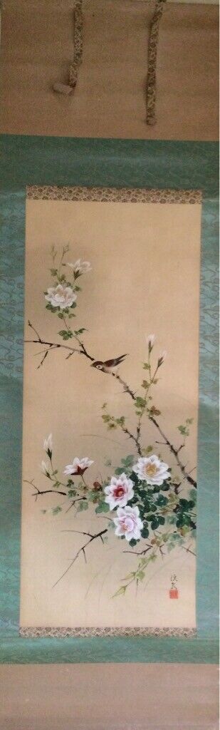 Japanese/Chinese Painting Hanging Scroll Birds & Flowers Signed Art Decor #08 
