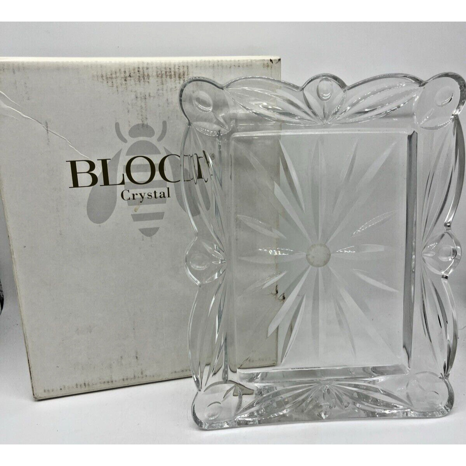 Block Crystal Tulip Garden Picture Frame Hand Cut & Polished Mouth Blown NIB
