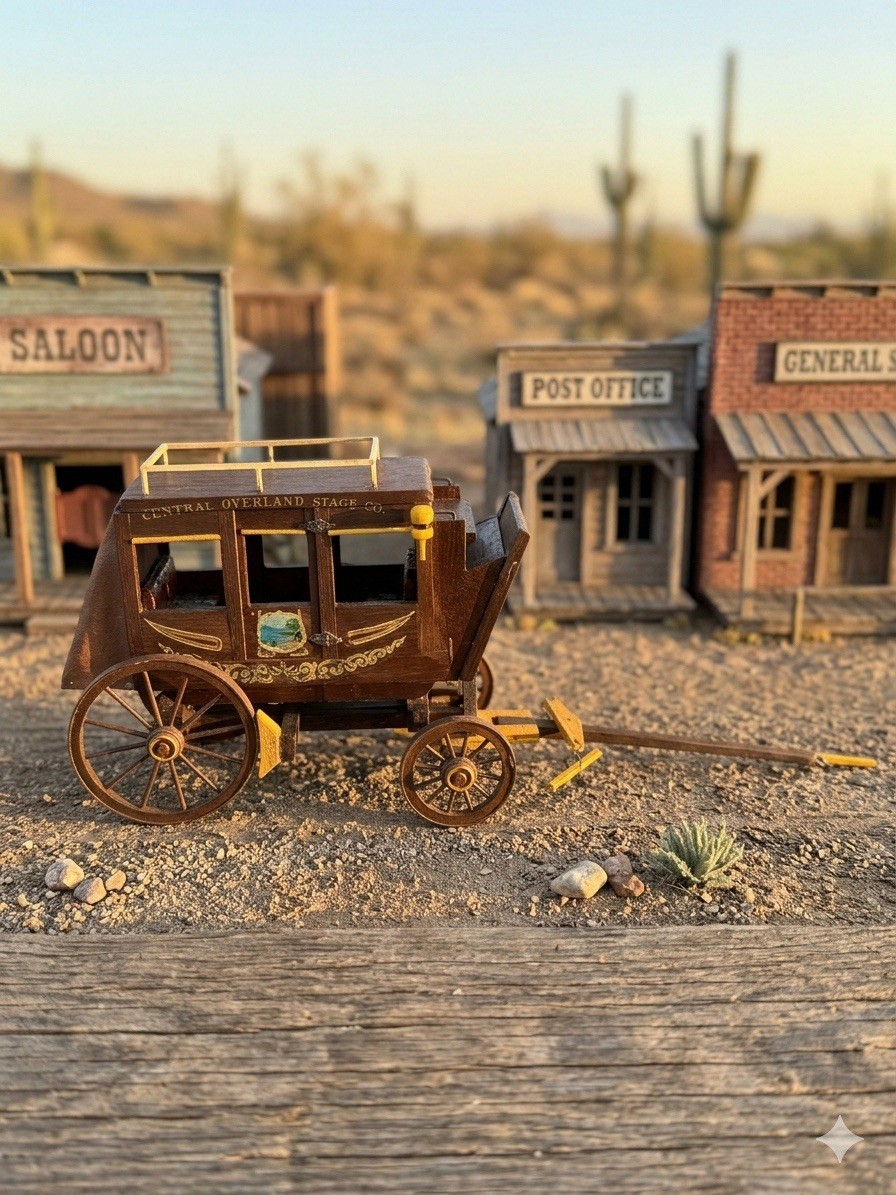 Vintage Central Overland Stage Co. Wooden Stagecoach Model Replica — 15