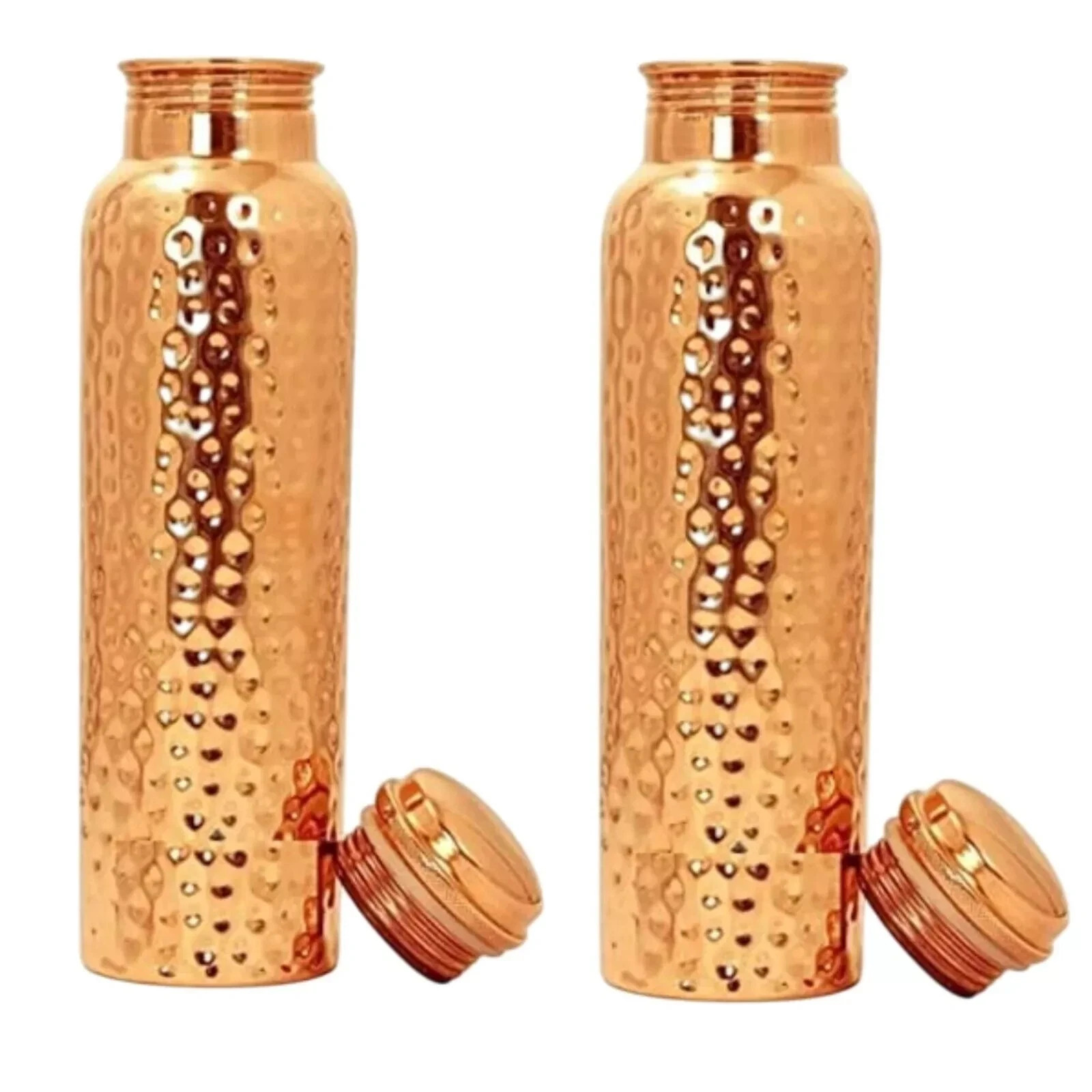 Pure Copper Water Bottle For Ayurveda Health Benefits 1000ml Set of 2 Hammered Pure Copper Water Bottle For Ayurveda Health Benefits 1000ml Set of 2 Hammered
