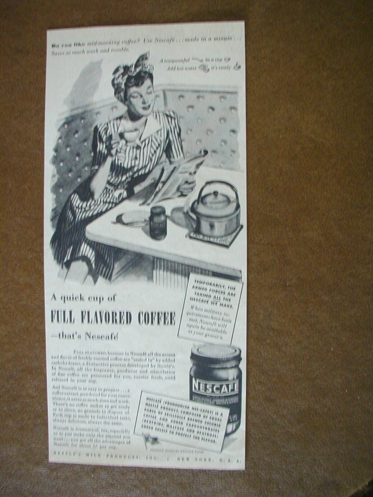1944 Nescafe Coffee, Lysol Feminine Hygiene 2 Sided 4.75x11 Vintage PRINT AD 66