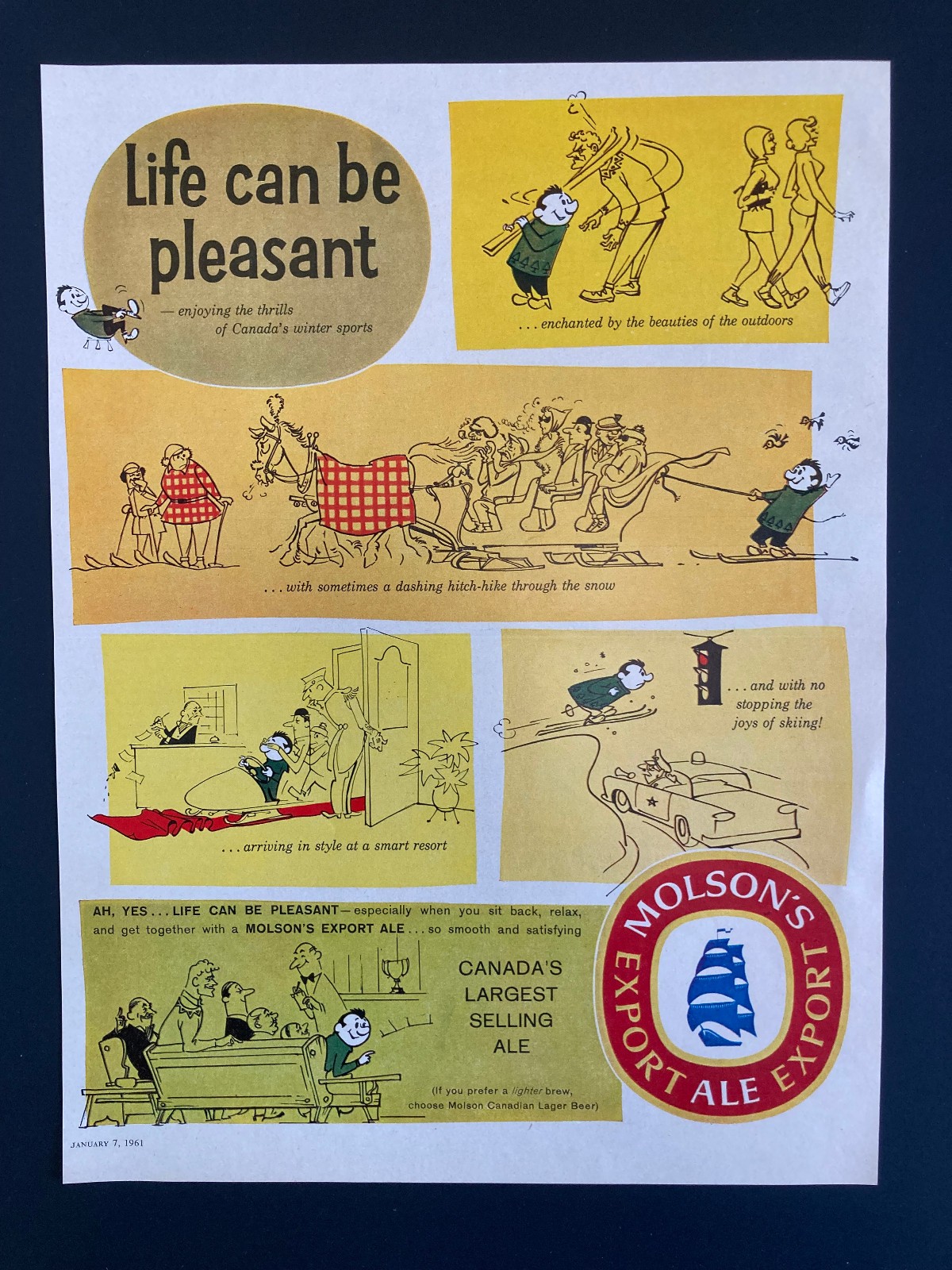 1961 CANADA CANADIAN AD BEER BREWERY MOLSON\'S WINTER SPORTS CARTOONS FUNNY 1961 CANADA CANADIAN AD BEER BREWERY MOLSON\'S WINTER SPORTS CARTOONS FUNNY