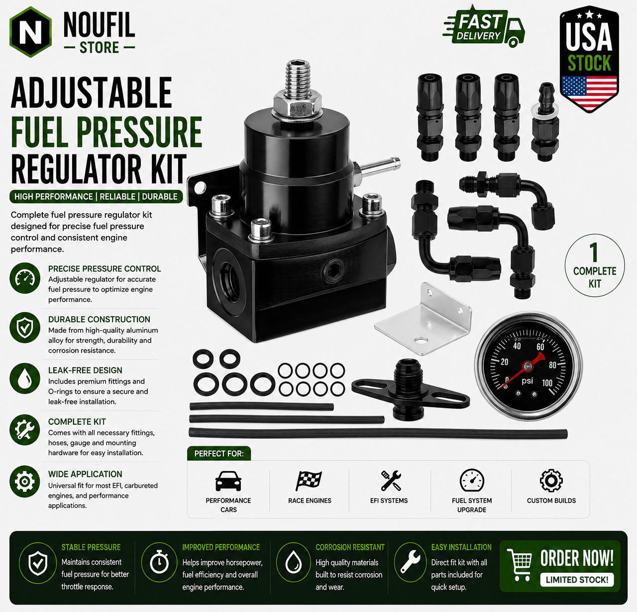 Adjustable EFI Fuel Pressure Regulator Kit Adjustable EFI Fuel Pressure Regulator Kit