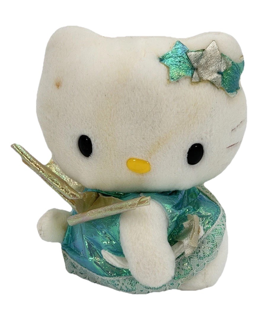 Vintage 2002 Nakajima Sanrio Japan Hello Kitty Angel Crinkle Dress 5” Plush RARE