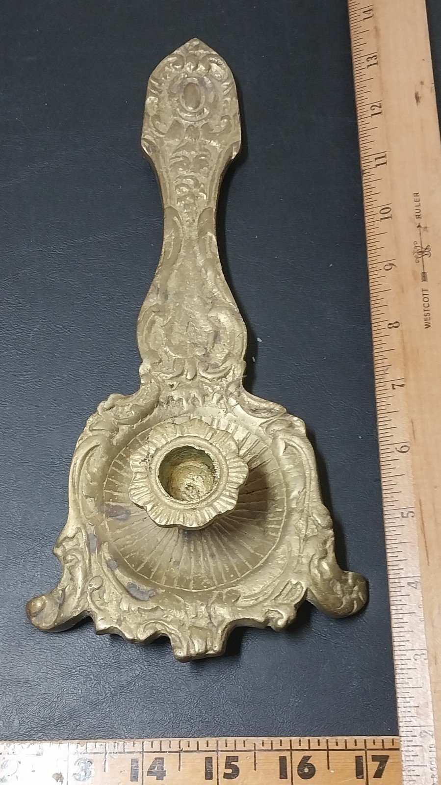 Antique Ornate Solid Brass Rat Tail Candle Chamberstick Holder with Handle
