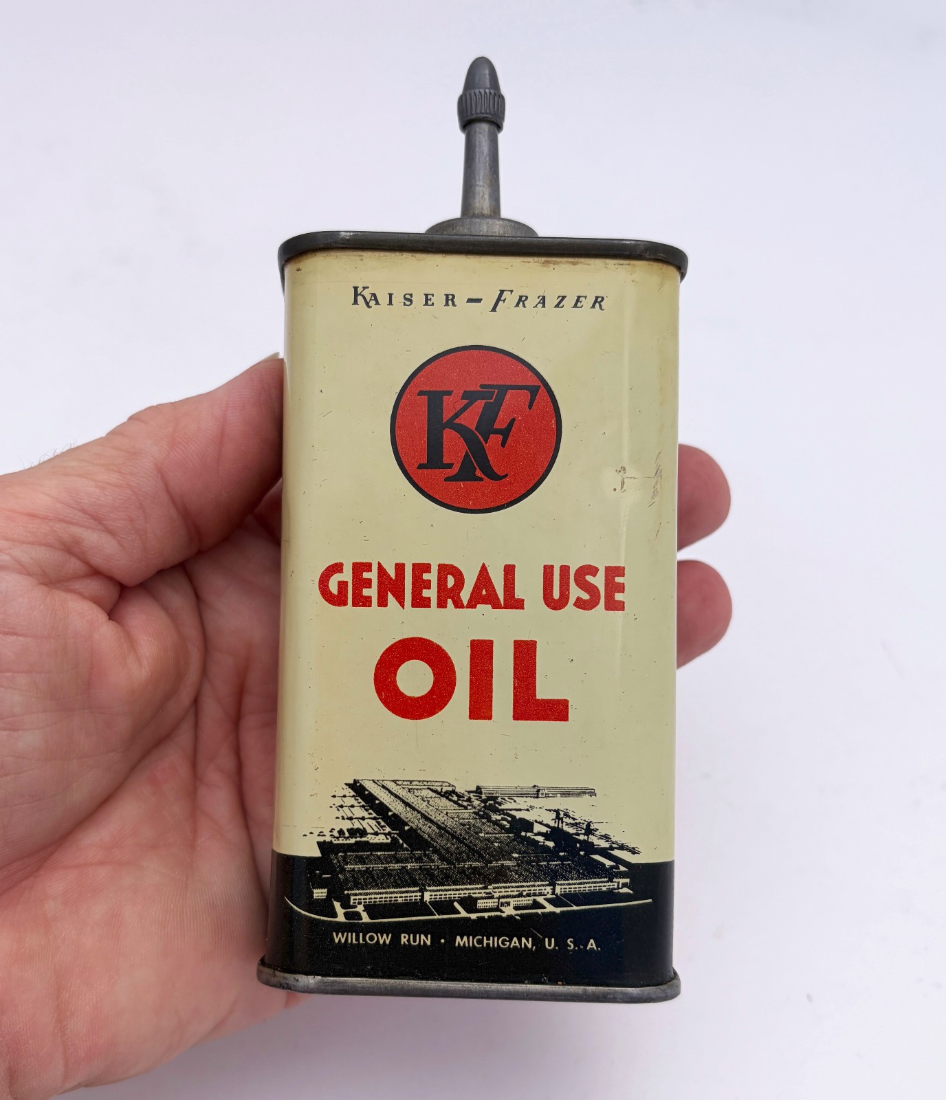 Rare Vintage KAISER-FRAZER Oil Can Willow Run Bomber Plant Ypsilanti Michigan