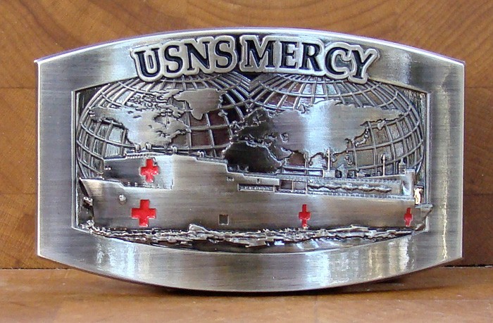 USNS Mercy (T-AH-19) Hospital Ship Crew Belt Buckle Antique Silver USNS Mercy (T-AH-19) Hospital Ship Crew Belt Buckle Antique Silver