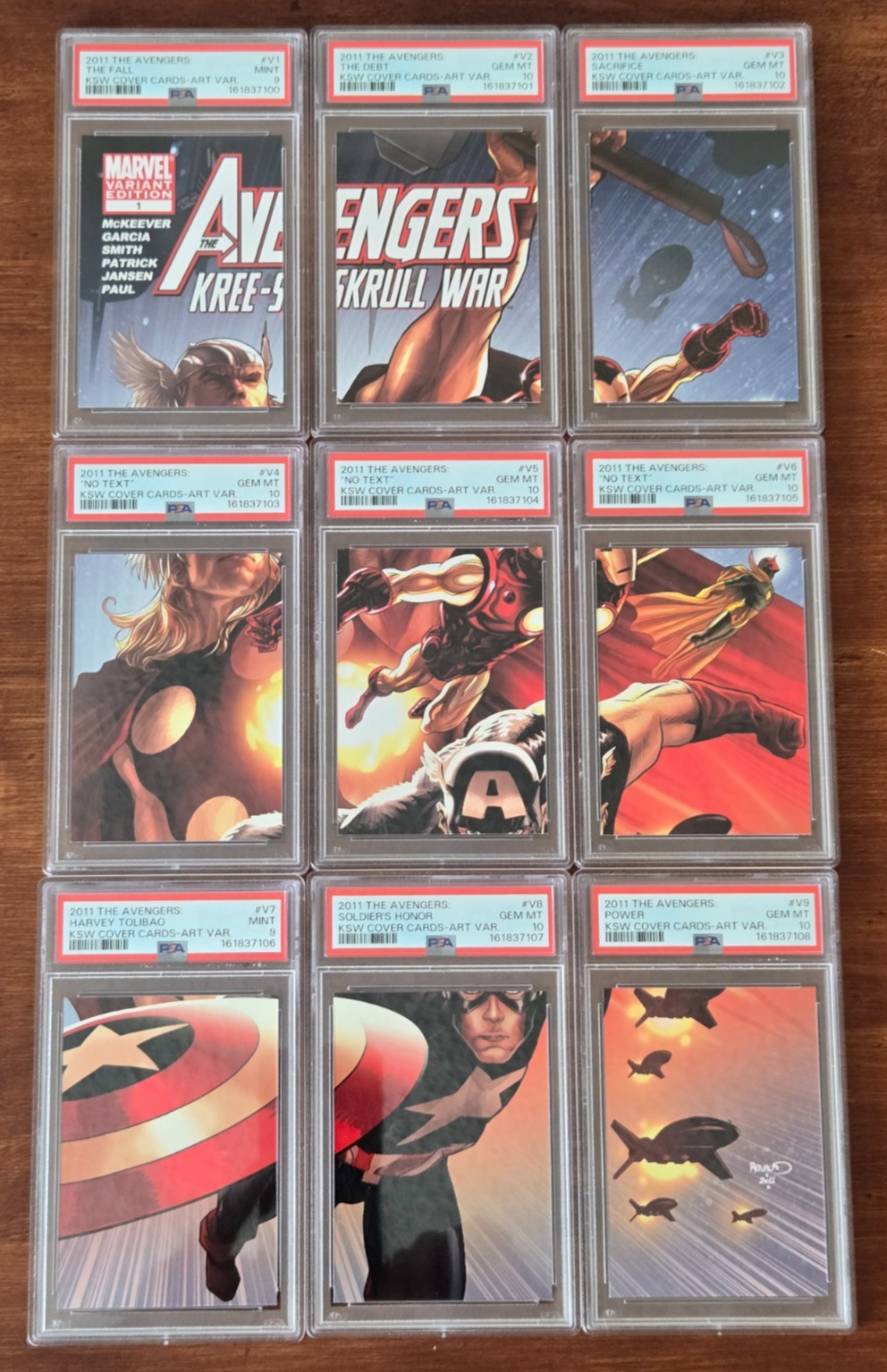 2011 UPPER DECK AVENGERS KSW V1-V9 COVER TRADING CARD SET | 7x PSA 10 | 2x PSA 9 2011 UPPER DECK AVENGERS KSW V1-V9 COVER TRADING CARD SET | 7x PSA 10 | 2x PSA 9