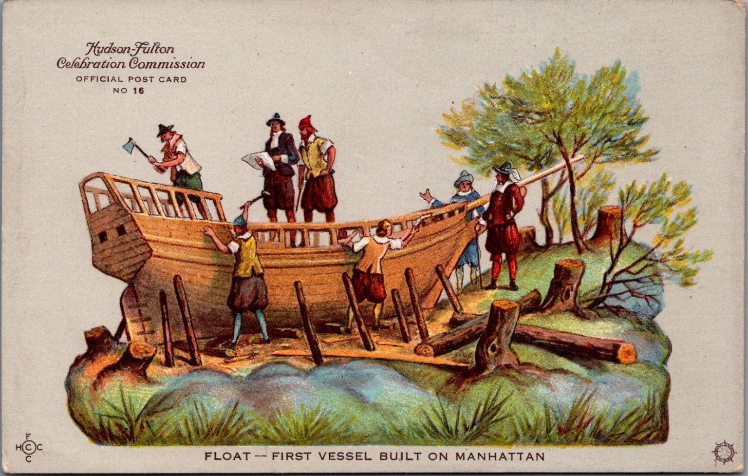 1909 Hudson-Fulton Celebration Postcard - First Vessel Built Manhattan