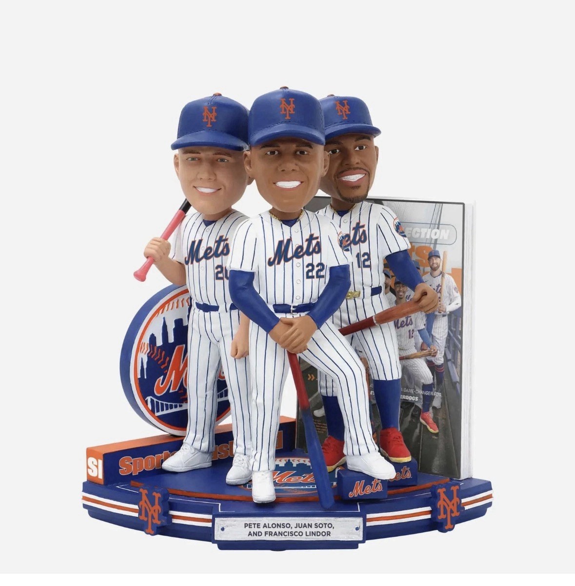 Pete Alonso Juan Soto Lindor NY Mets Sports Illustrated Cover Bobblehead Pete Alonso Juan Soto Lindor NY Mets Sports Illustrated Cover Bobblehead