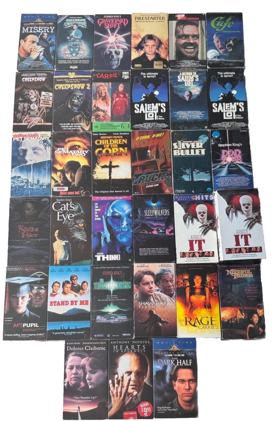 Horror VHS Lot Of 34 Tapes Stephen King IT, Shining, Carrie, Halloween Movies Horror VHS Lot Of 34 Tapes Stephen King IT, Shining, Carrie, Halloween Movies