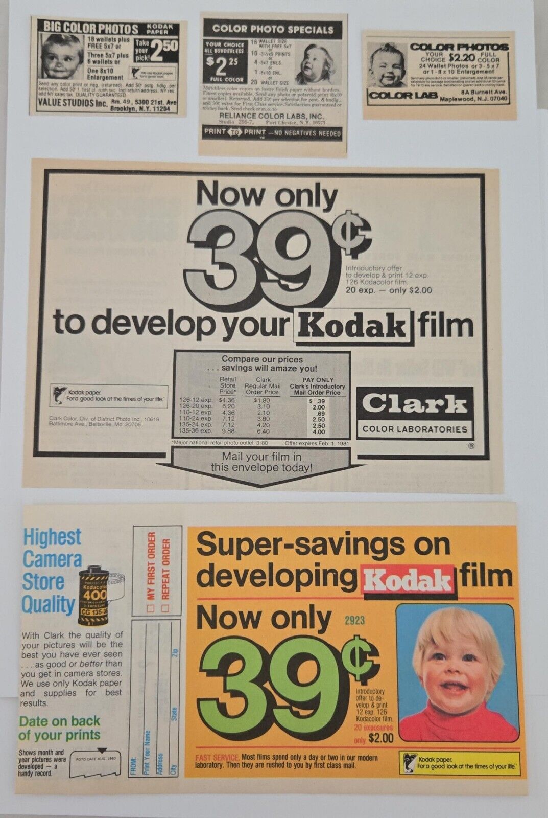 Vtg ads newspaper inserts 80s KODAK Clarks Print envelope Ephemera Photography 