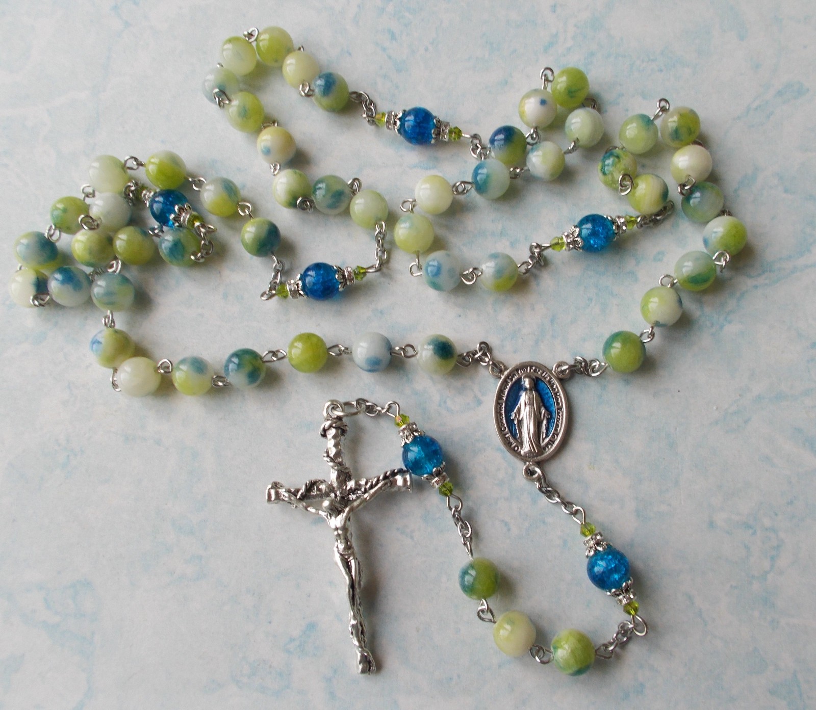 GORGEOUS Natural Blue/Green Persian Jade beads Catholic ROSARY~Italy~Handmade