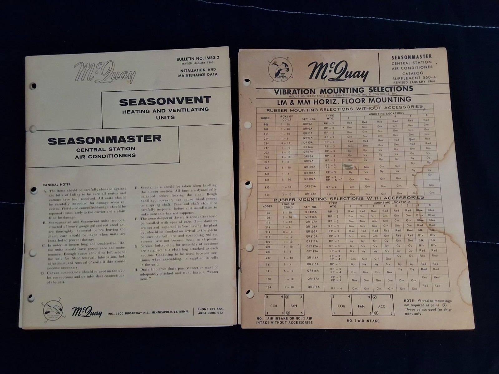 Vintage 1960's Ephemera Mcquay Air Conditioner Manuals