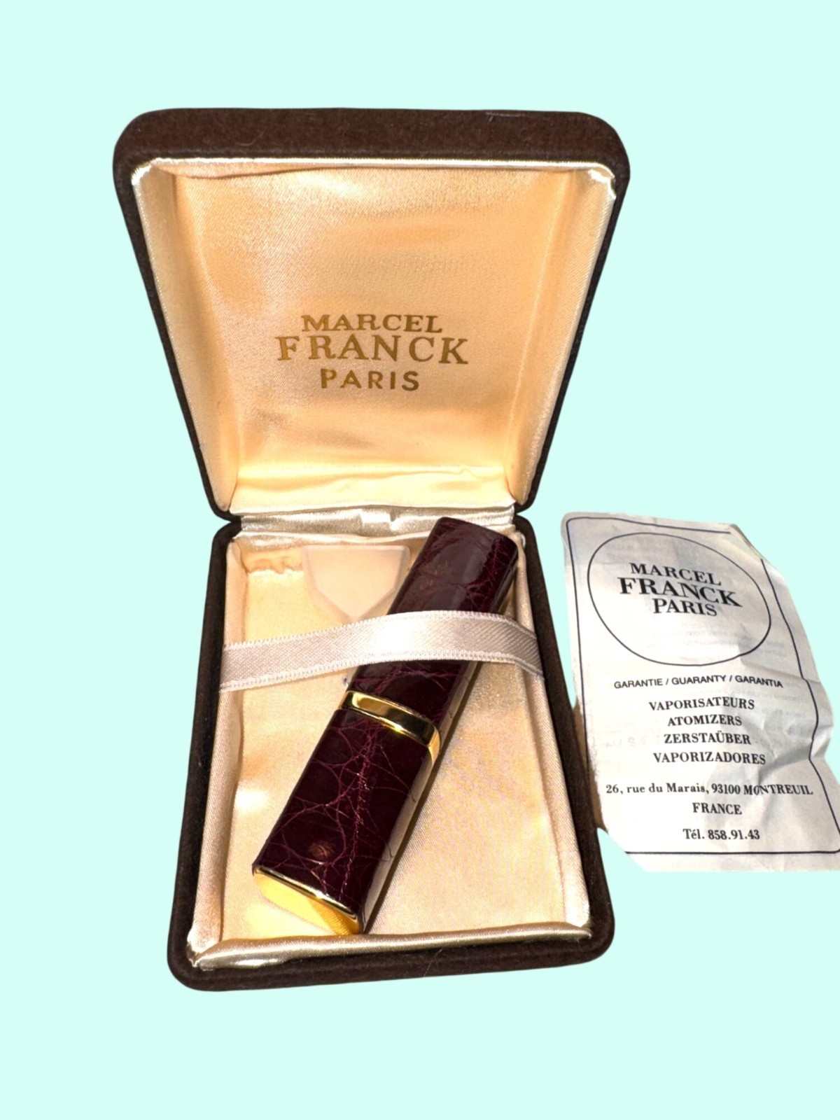 New Never Used Marcel Franck Paris Vintage Atomizer Burgundy Gold Case New Never Used Marcel Franck Paris Vintage Atomizer Burgundy Gold Case