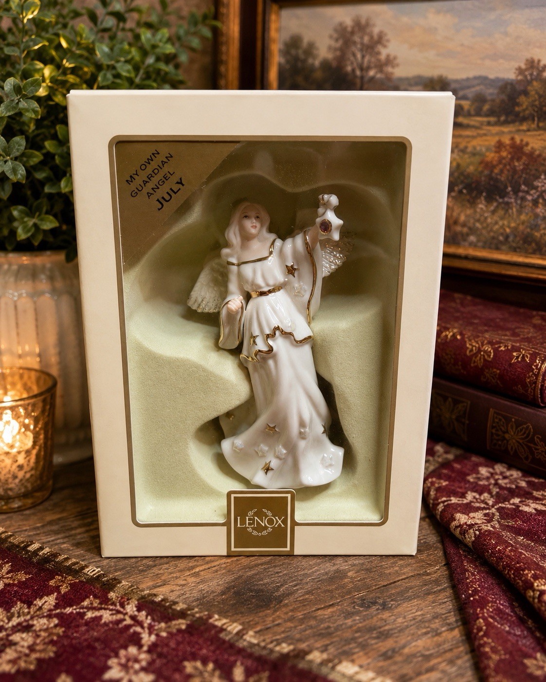 Lenox My Own Guardian Angel July Ruby Birthstone Porcelain Figurine NIB 5”
