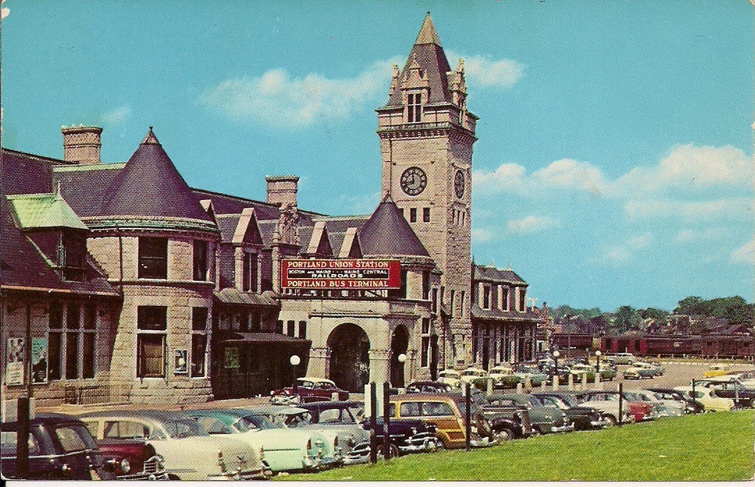 Portland ME Union Train Station, RR Depot, Cars 1950-60 Maine Chrome Portland ME Union Train Station, RR Depot, Cars 1950-60 Maine Chrome