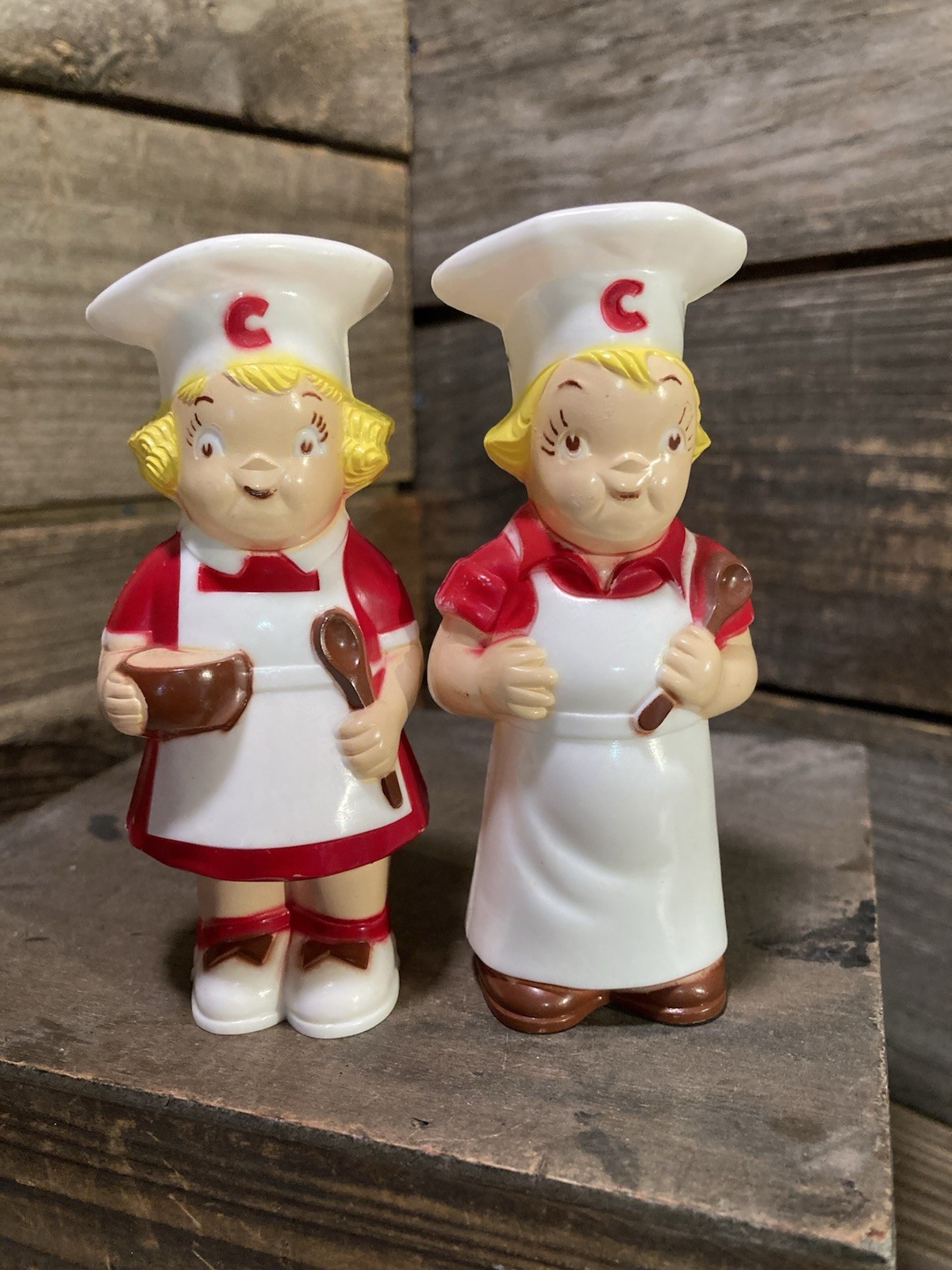 Vintage 1950\'s Campbell Soup Kids Hard Plastic Salt & Pepper Shakers-4.5\ Vintage 1950\'s Campbell Soup Kids Hard Plastic Salt & Pepper Shakers-4.5\