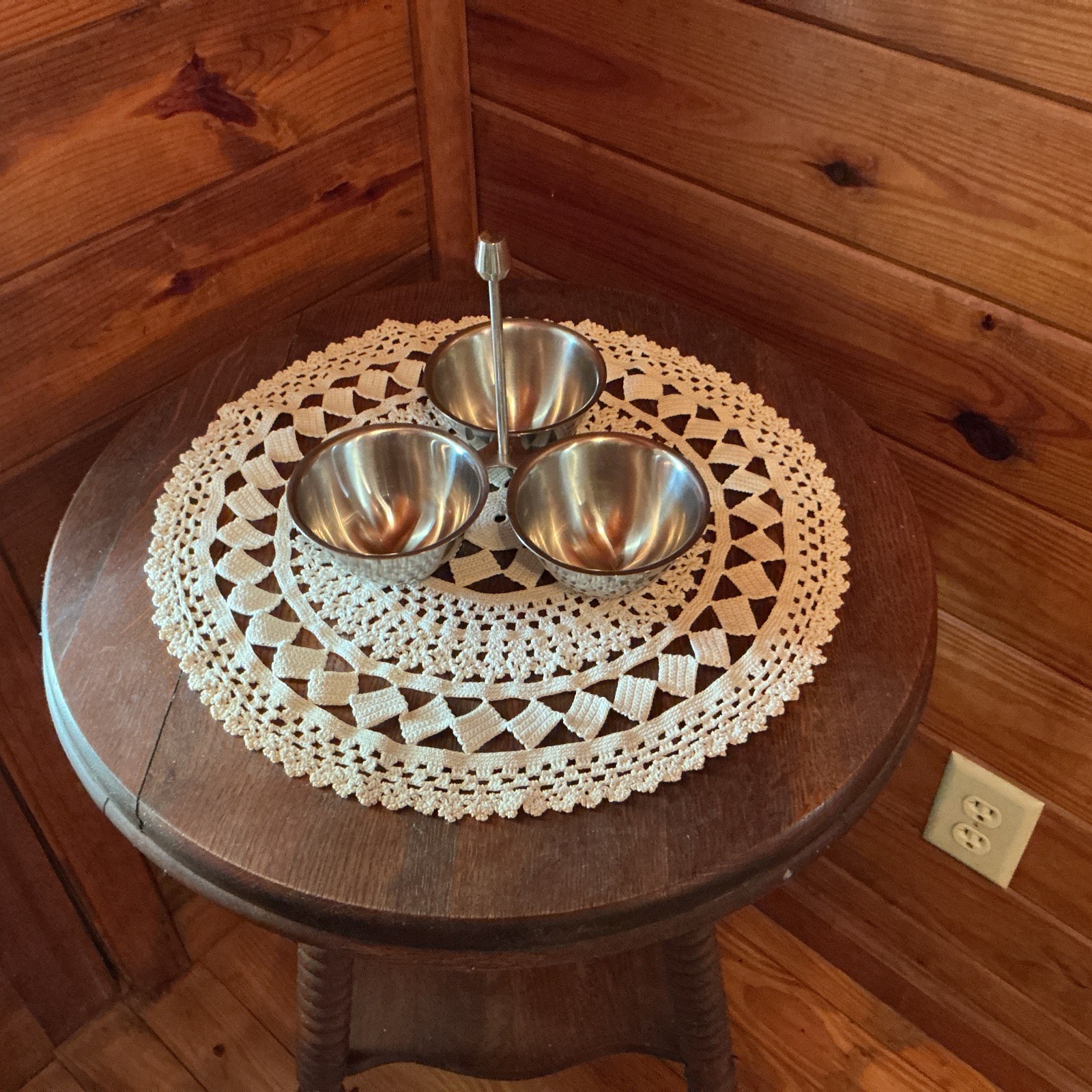Vintage Mid-Century Modern Stainless Steel Triple Condiment Caddy Vintage Mid-Century Modern Stainless Steel Triple Condiment Caddy