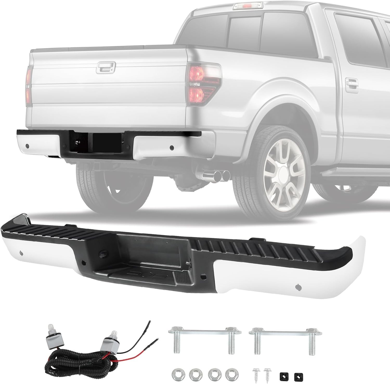 Rear Step Bumper Chrome Steel For Ford F150 2009-2014 With Sensor Holes Rear Step Bumper Chrome Steel For Ford F150 2009-2014 With Sensor Holes