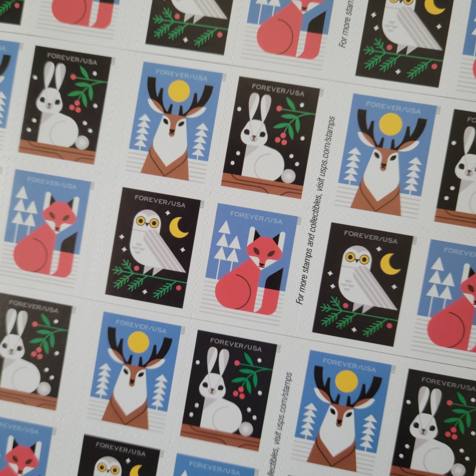 Winter Woodland Animals Pane of 20 Stamps (MNH)
