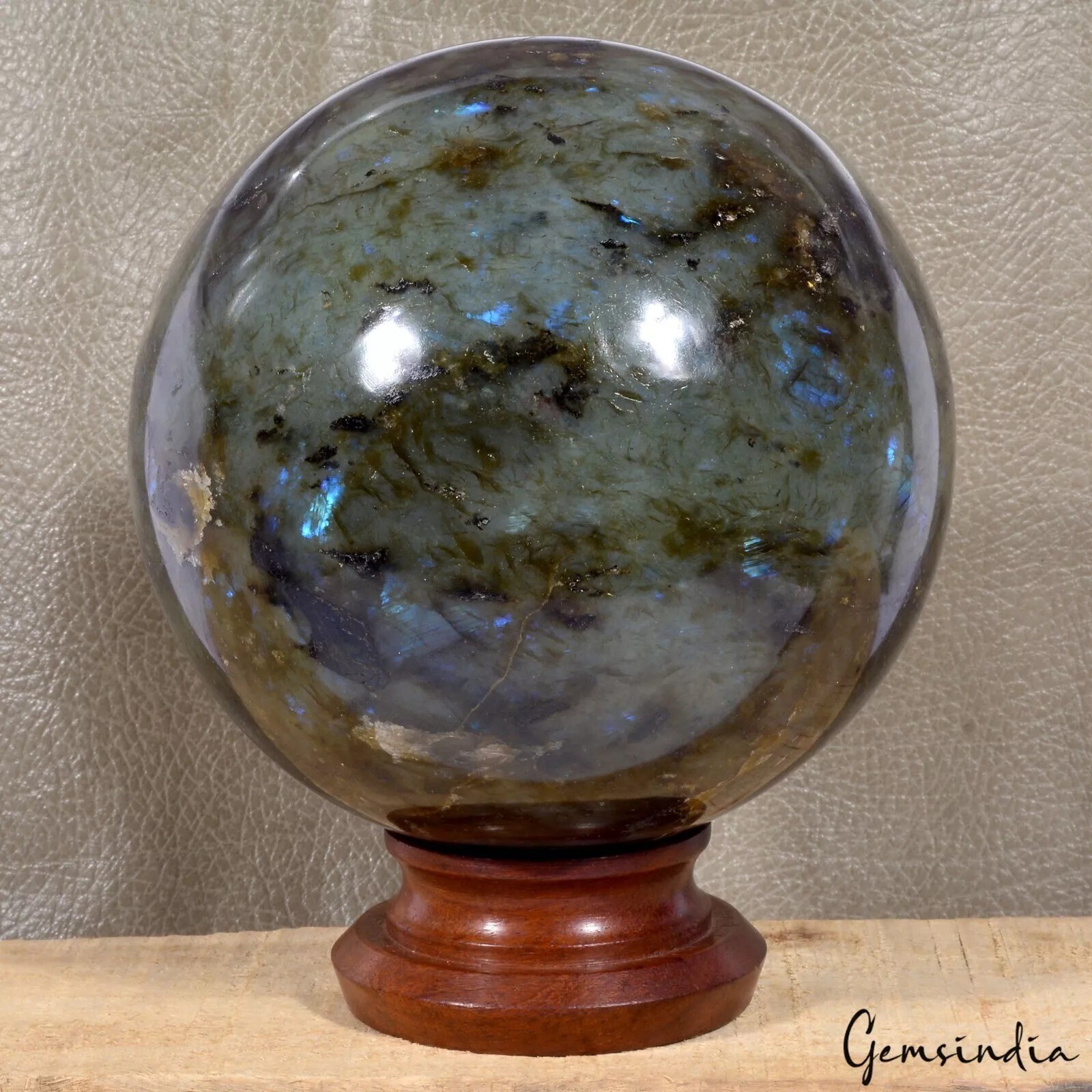 9.19 LB Natural Labradorite Quartz Crystal Sphere Energy Healing Stone Ball 5.5\