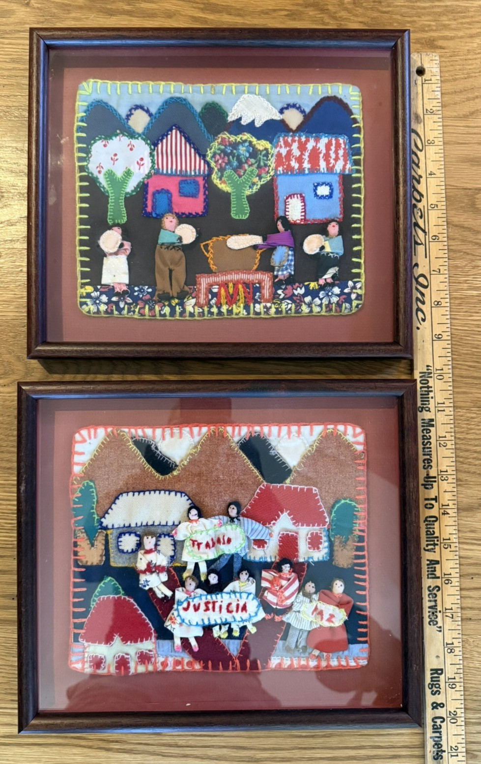 Framed set-Vintage PERUVIAN Handmade ARPILLERA Folk Art Wall Tapestry Quilt 9x7 Framed set-Vintage PERUVIAN Handmade ARPILLERA Folk Art Wall Tapestry Quilt 9x7