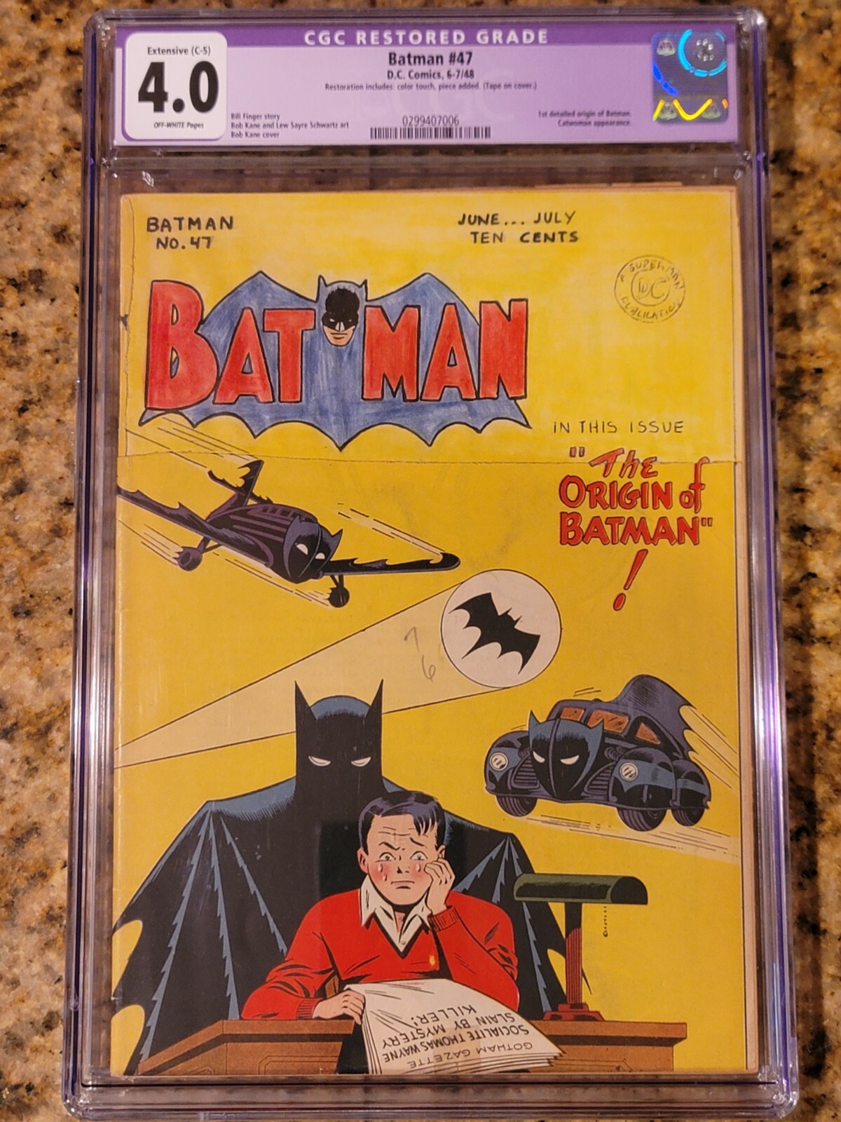 1948 D.C. Comics Batman 47 CGC 4.0. 1st Detailed Origin of Batman. 1948 D.C. Comics Batman 47 CGC 4.0. 1st Detailed Origin of Batman.
