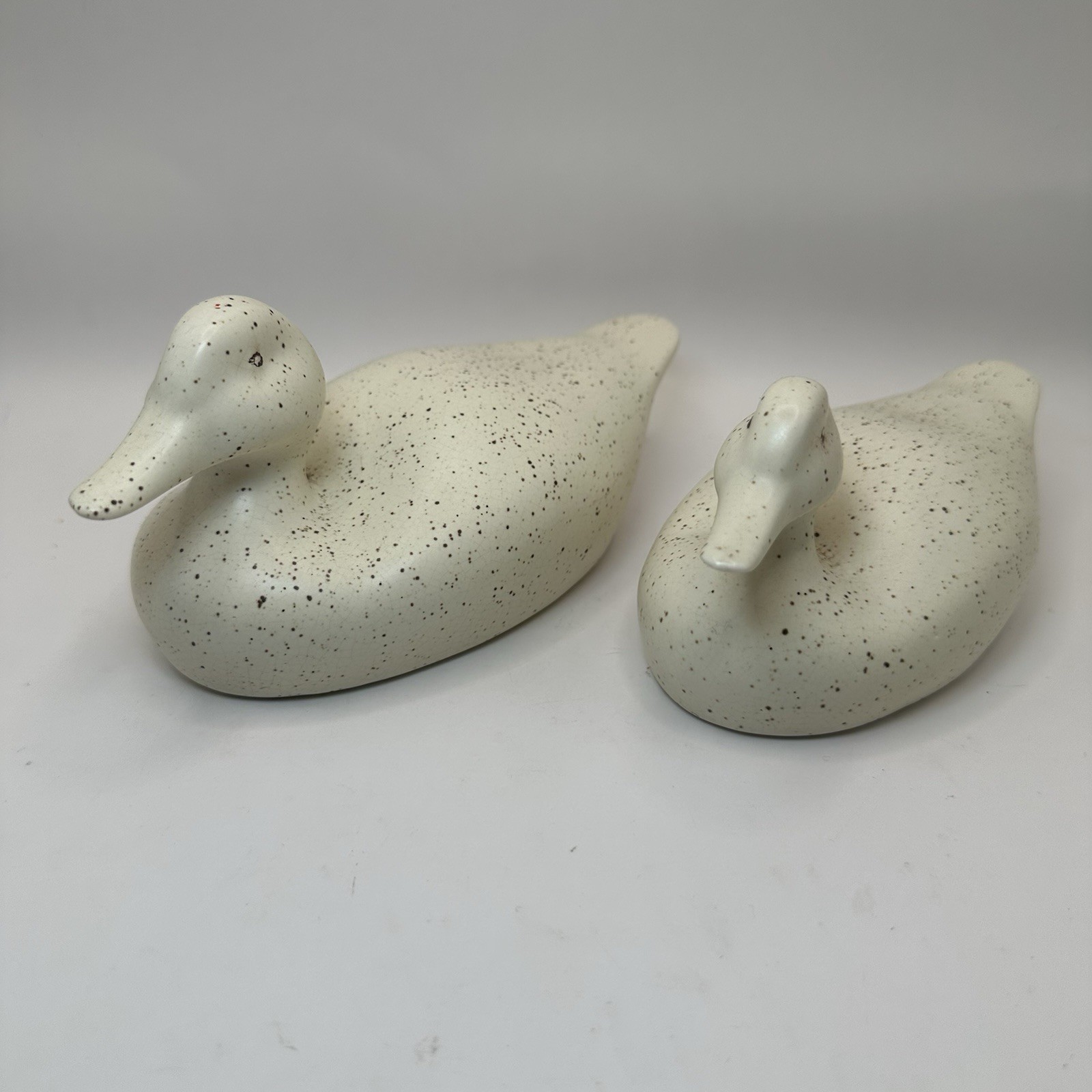 Vintage Mid Century Minimalist Speckled Ceramic Duck Decoy Set of Two Vintage Mid Century Minimalist Speckled Ceramic Duck Decoy Set of Two
