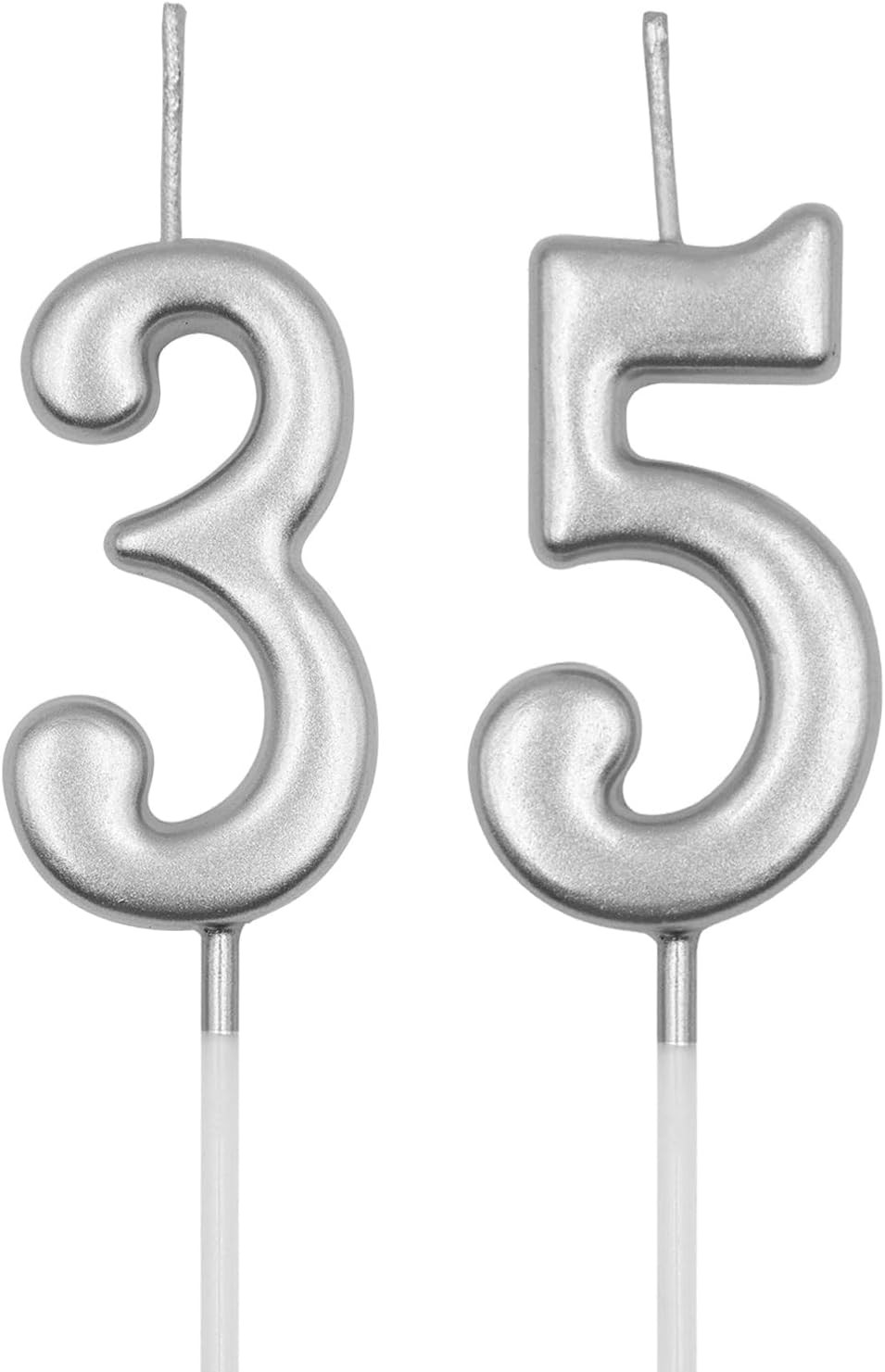 35Th & 53Rd Birthday Candles, Silver Number 35 53 Candle for Cake, Happy Birthda