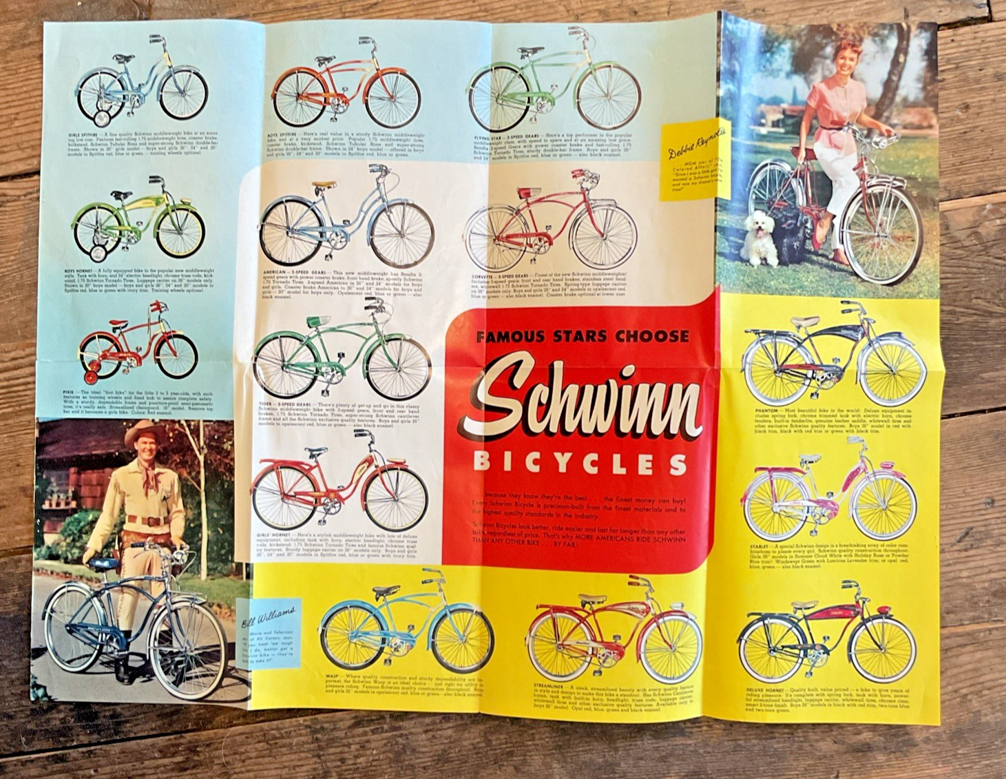 Vintage 1956 SCHWINN BICYCLE Catalog Poster  • Roy Rogers. Phantom Hornet Pixie