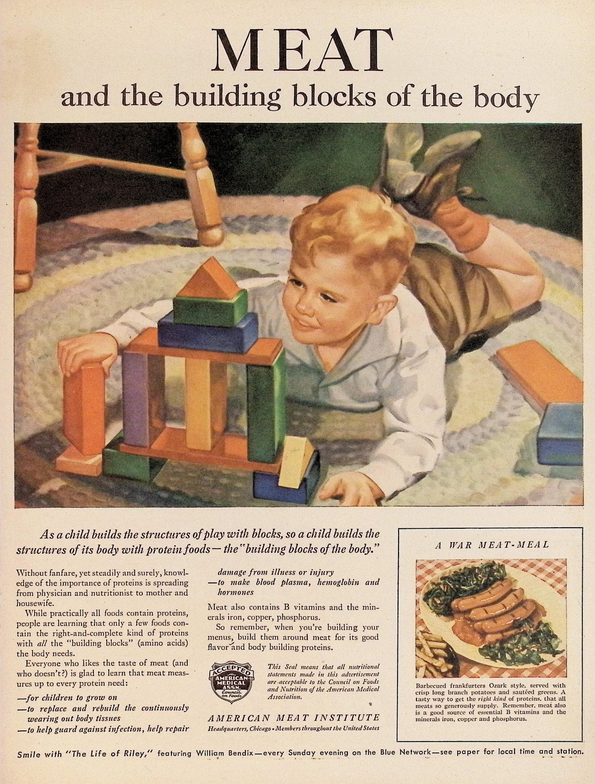 American Meat Institute 1944 Vintage Print Ad Meat Building Blocks Body American Meat Institute 1944 Vintage Print Ad Meat Building Blocks Body