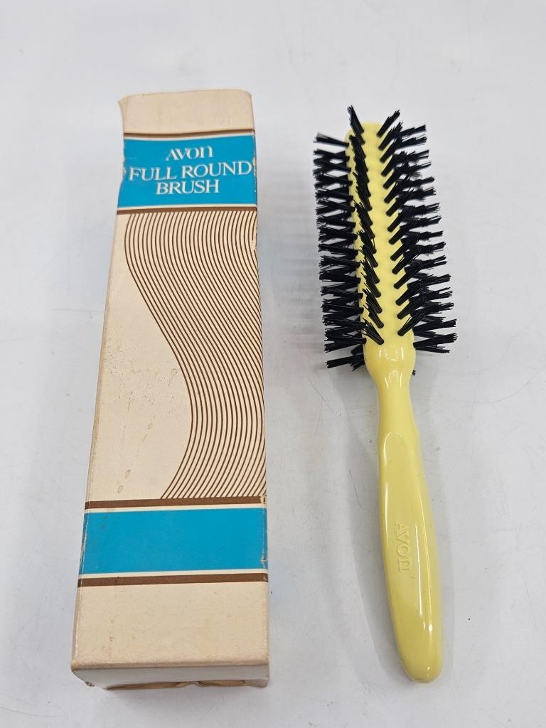 Vtg 1970\'s Avon Yellow Handle Full Round Hair Styling Brush Black Bristle NIB