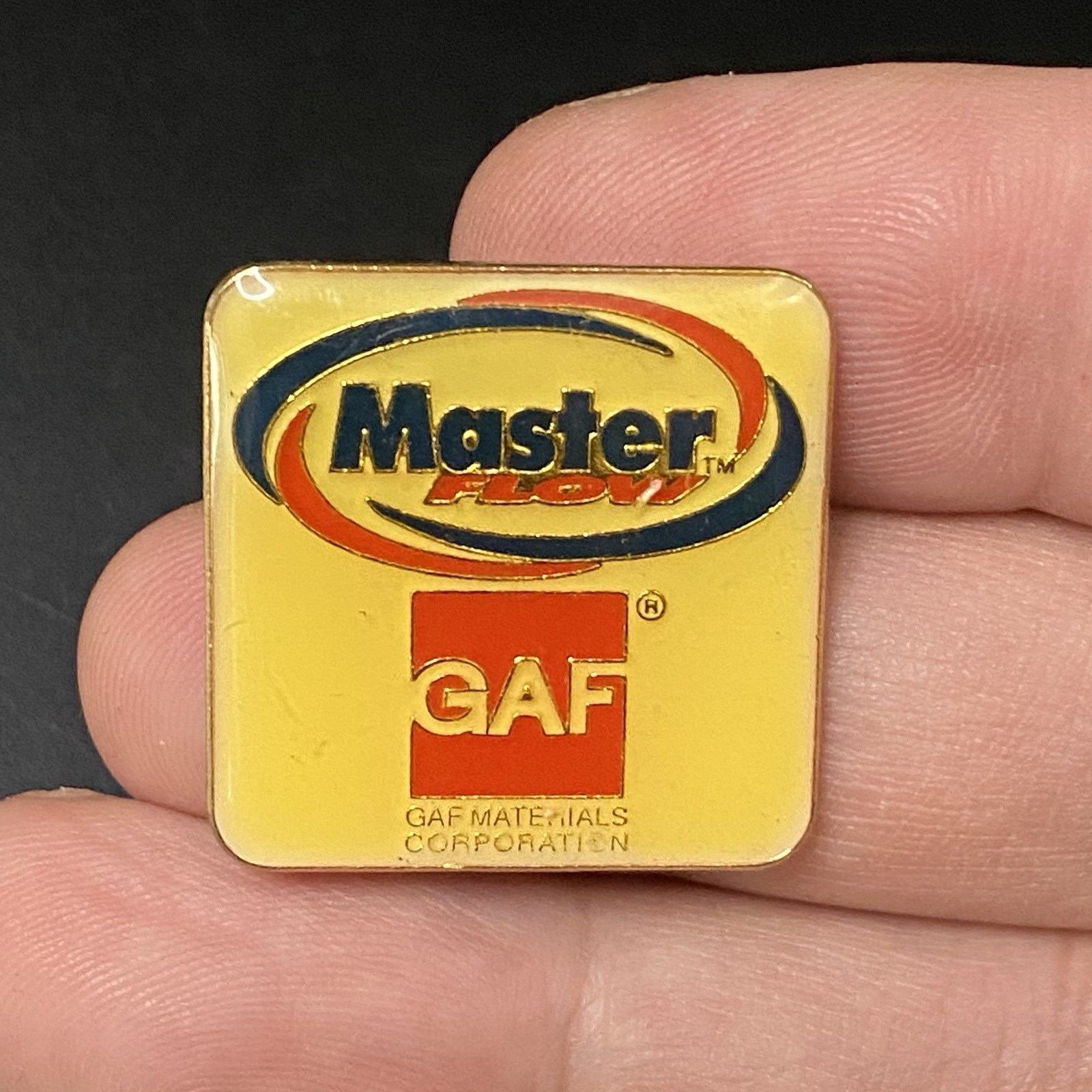 VTG Master Flow GAF Materials Corporation Company Advertising Hat Lapel Pin VTG Master Flow GAF Materials Corporation Company Advertising Hat Lapel Pin
