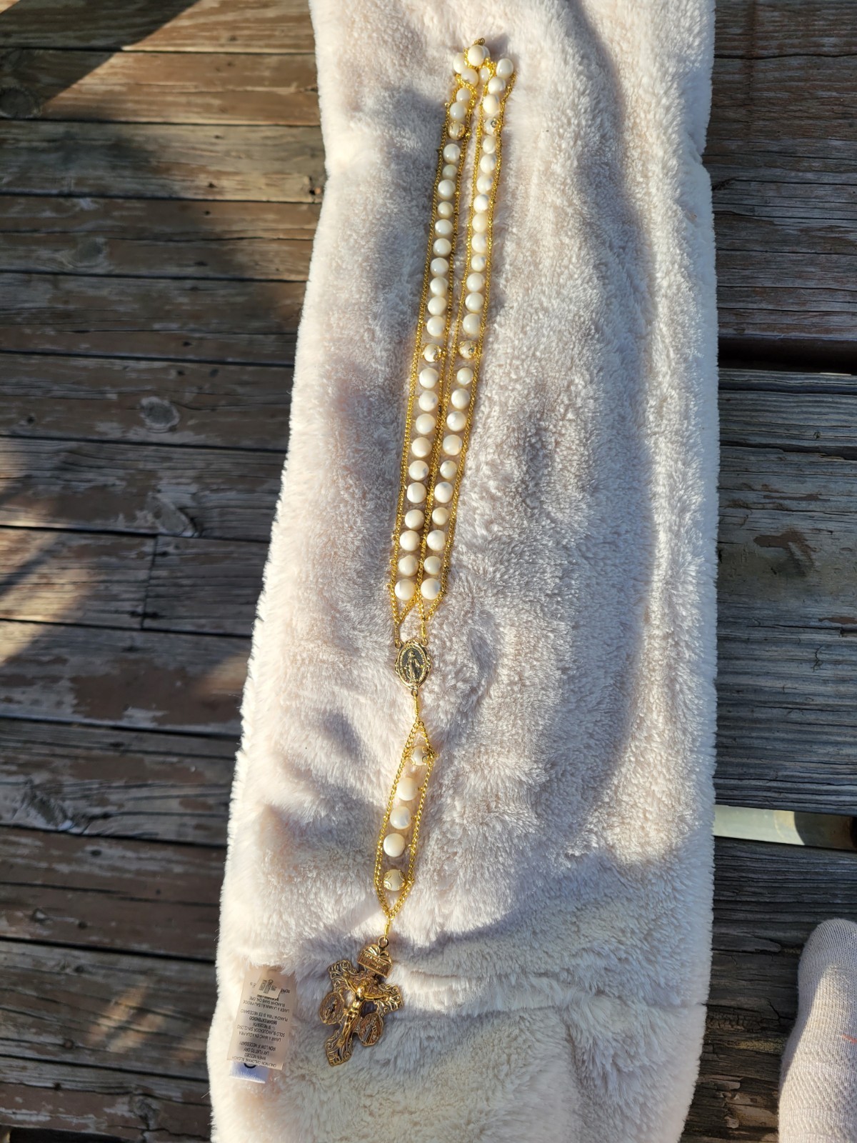 Mother Of Pearl With 18ct Gold Plated Chain, Ladder Rosary. Mother Of Pearl With 18ct Gold Plated Chain, Ladder Rosary.