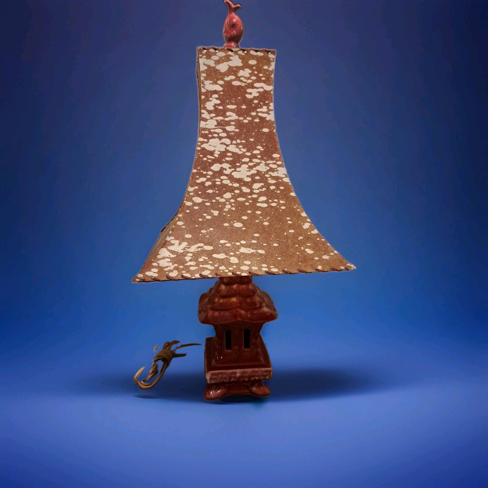 Vintage Haeger Pagoda Lamp All Original HTF Red Drip Glaze