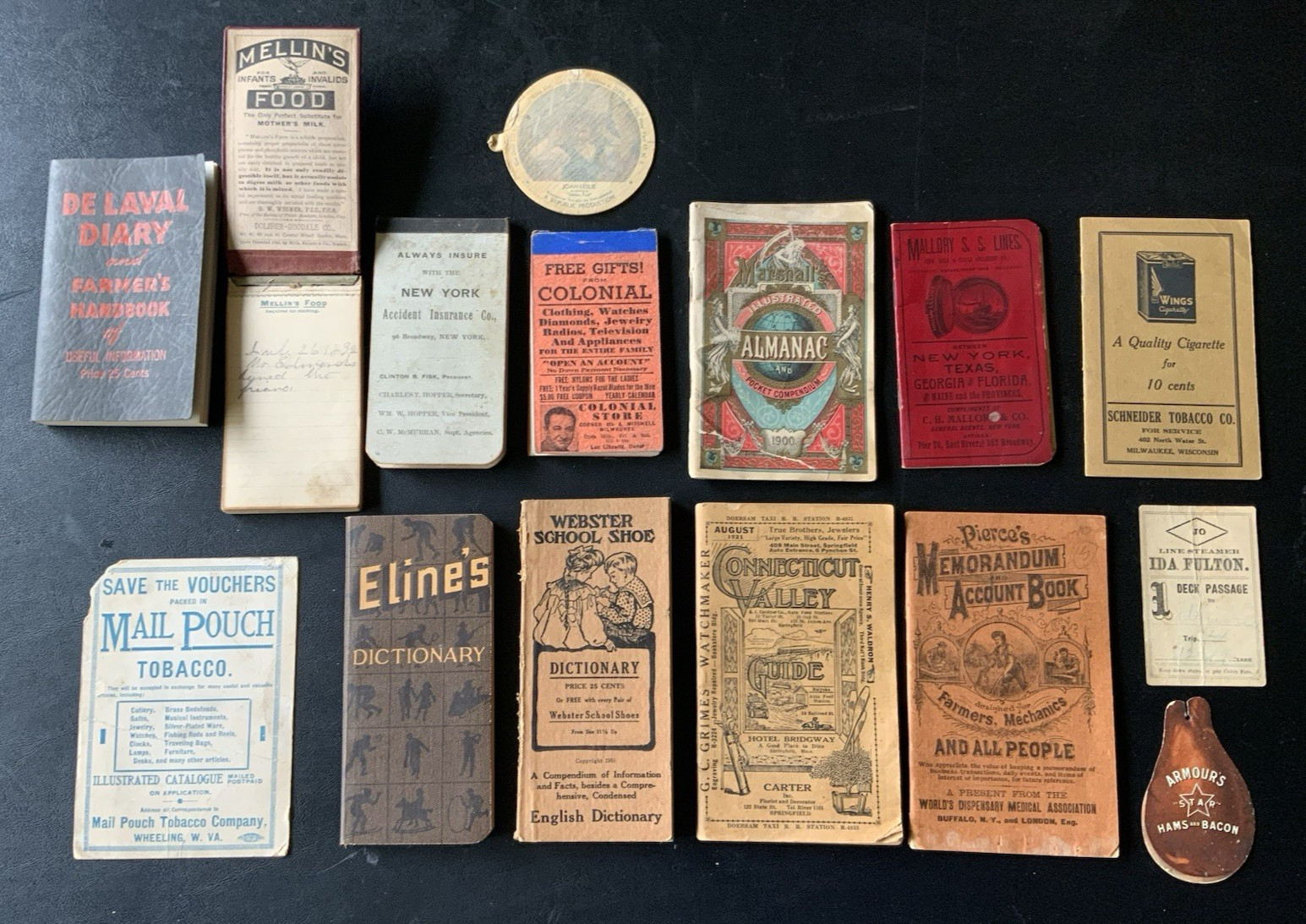 Antique 1800's-1920 Ephemera Advertising Lot -Almanac, Diaries, Deck Passage, & Antique 1800's-1920 Ephemera Advertising Lot -Almanac, Diaries, Deck Passage, &