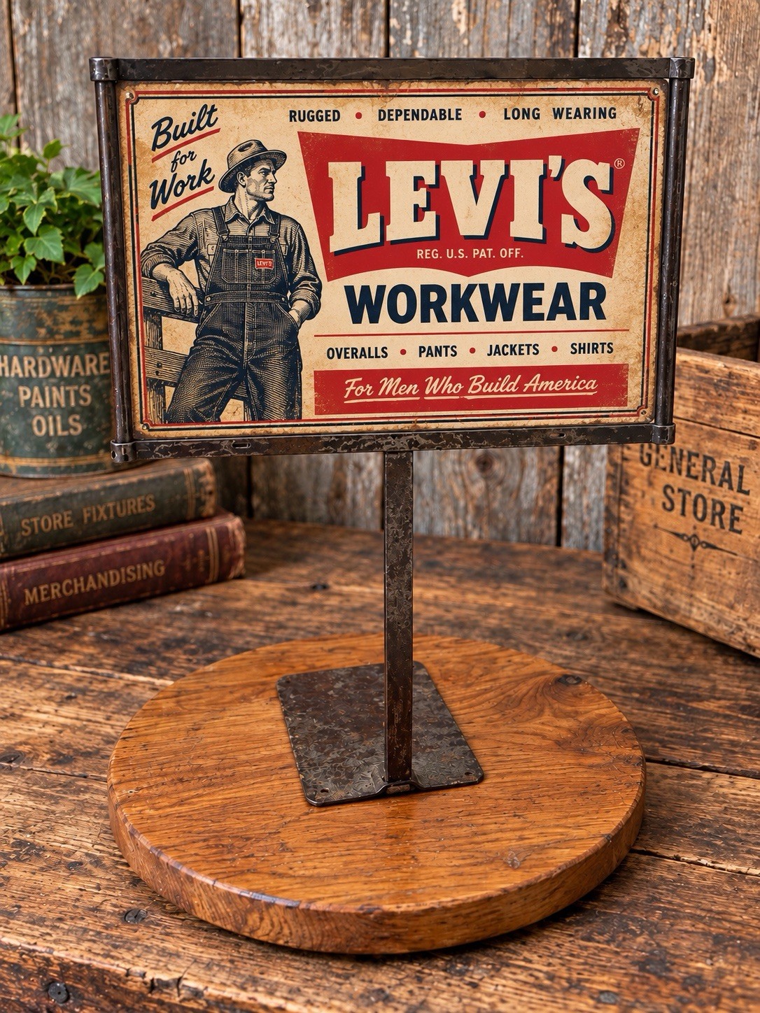 Vintage R&H Primitive Counter Top Sign Price Card Holder Metal Stand Up Display Vintage R&H Primitive Counter Top Sign Price Card Holder Metal Stand Up Display