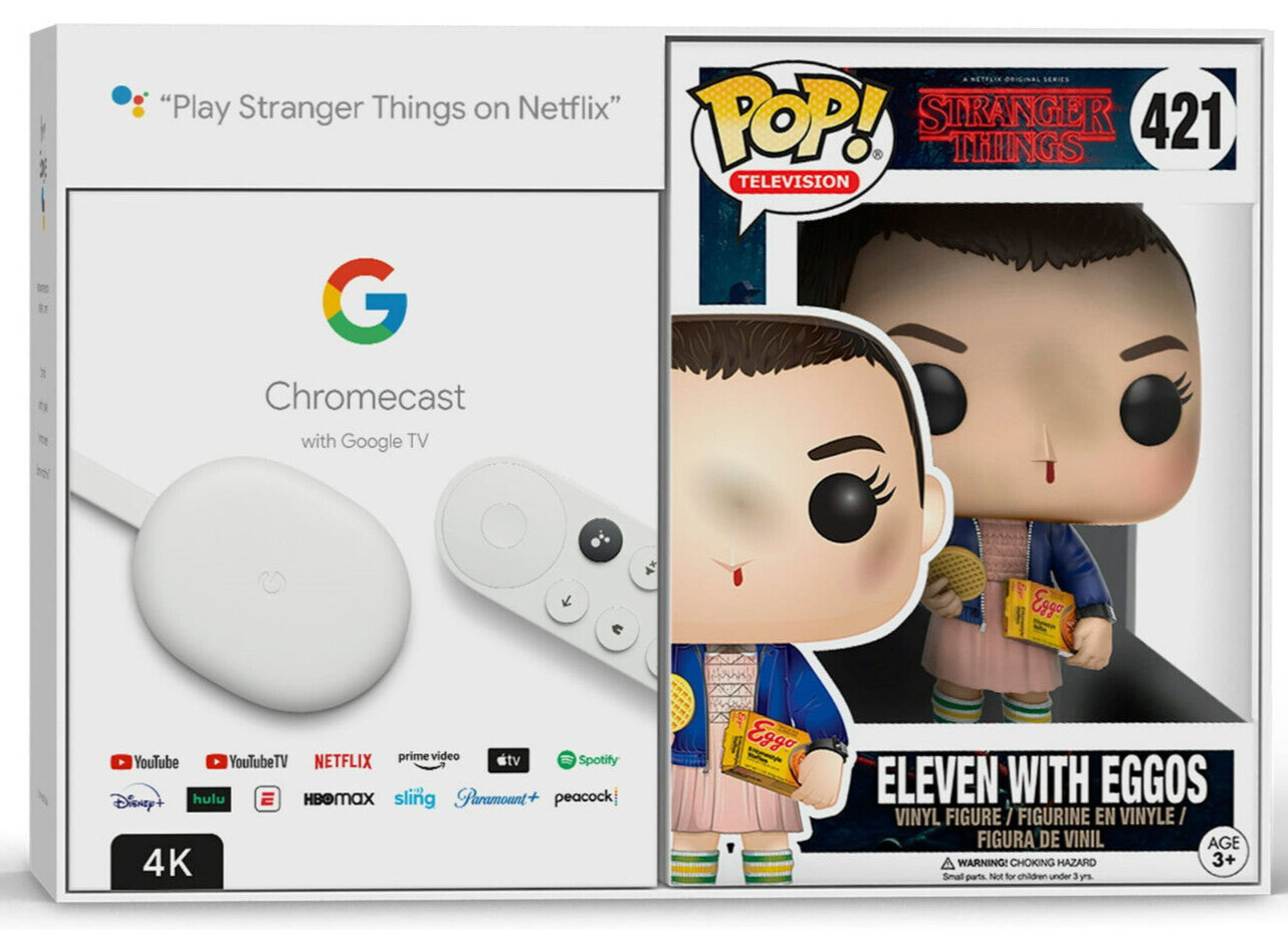 Chromecast 4K Google TV PLUS Funko Pop Stranger Things Eleven w/Eggos #421 NEW