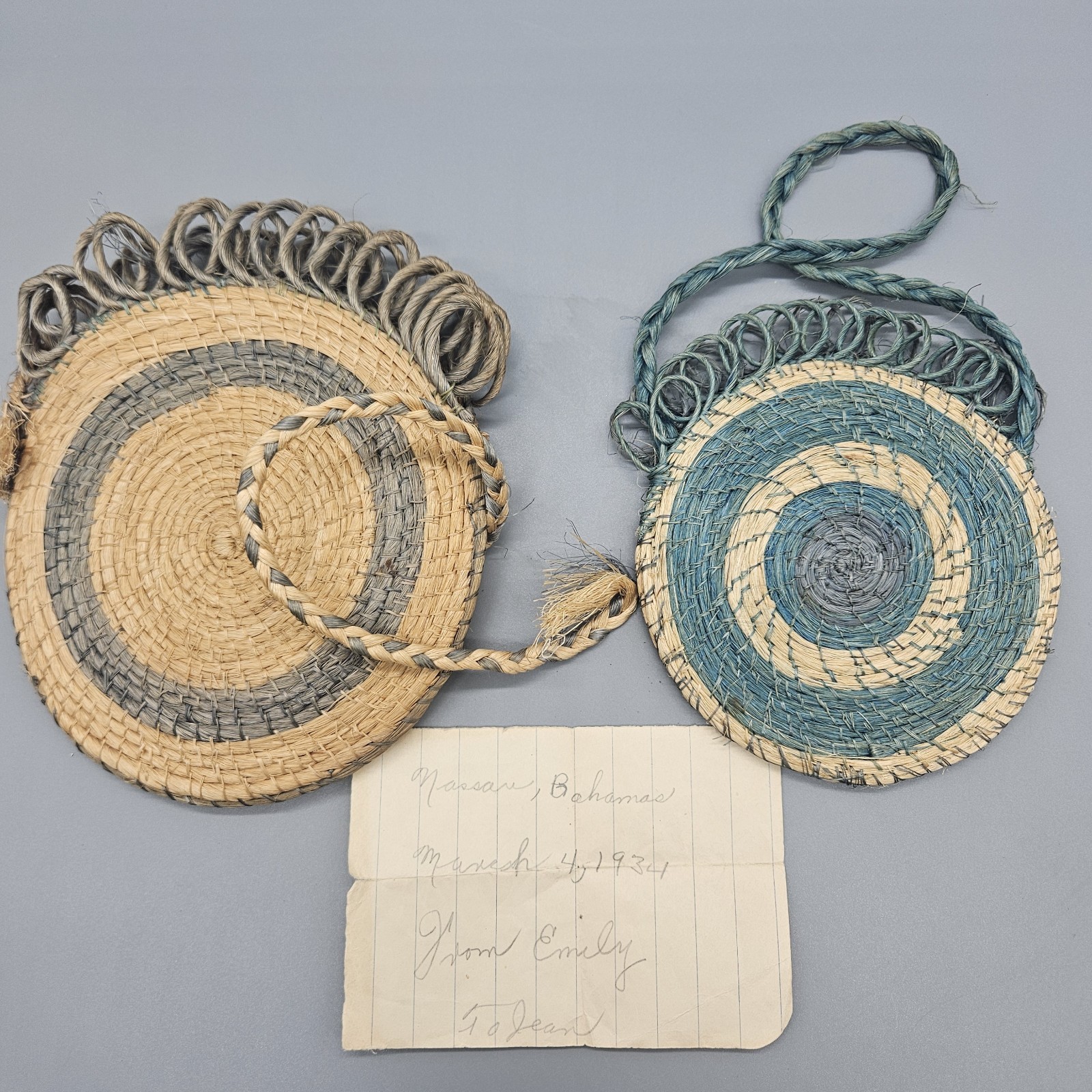 Antique 1934 Bahamian Straw Woven Coin Purse Nassau Bahamas Folk Art Provinence