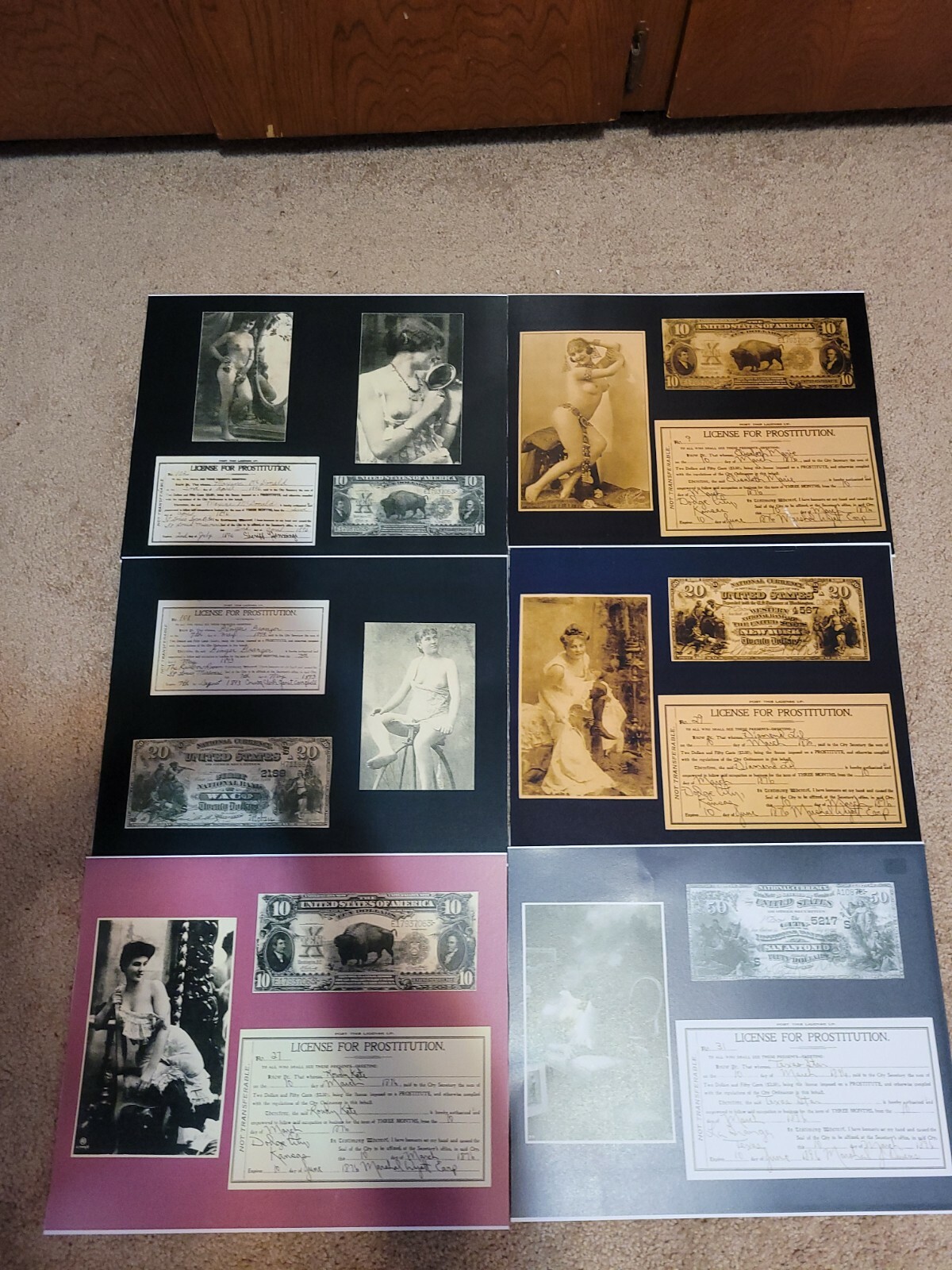 Prostitution Licenses Nudity 6 pc 11x14 1876 to 1893  Wyatt Earp Virgil  Copy