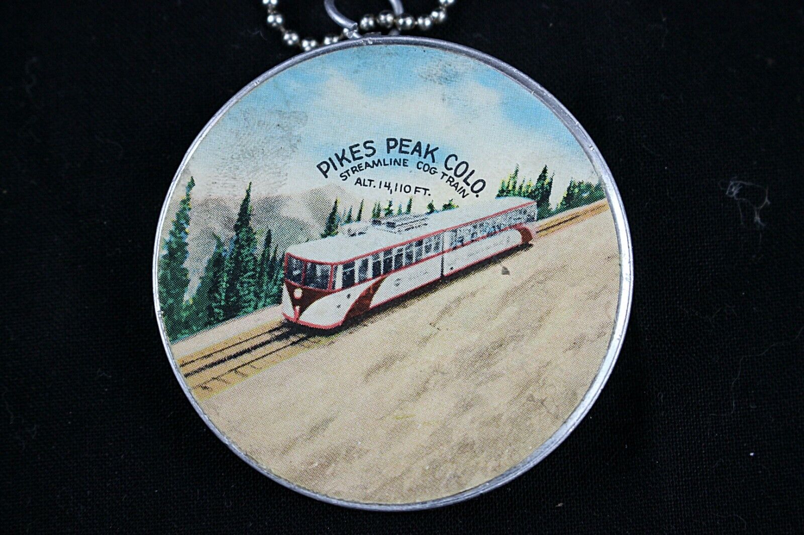 Vintage Souvenir Compass PIKES PEAK COLORADO Streamline Cog Train RARE