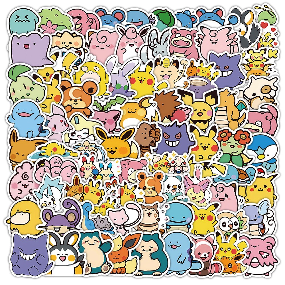 100 Pc Pokemon Stickers Cute Decal Set 1.5 in Pikachu Eevee Gengar Sealed - US