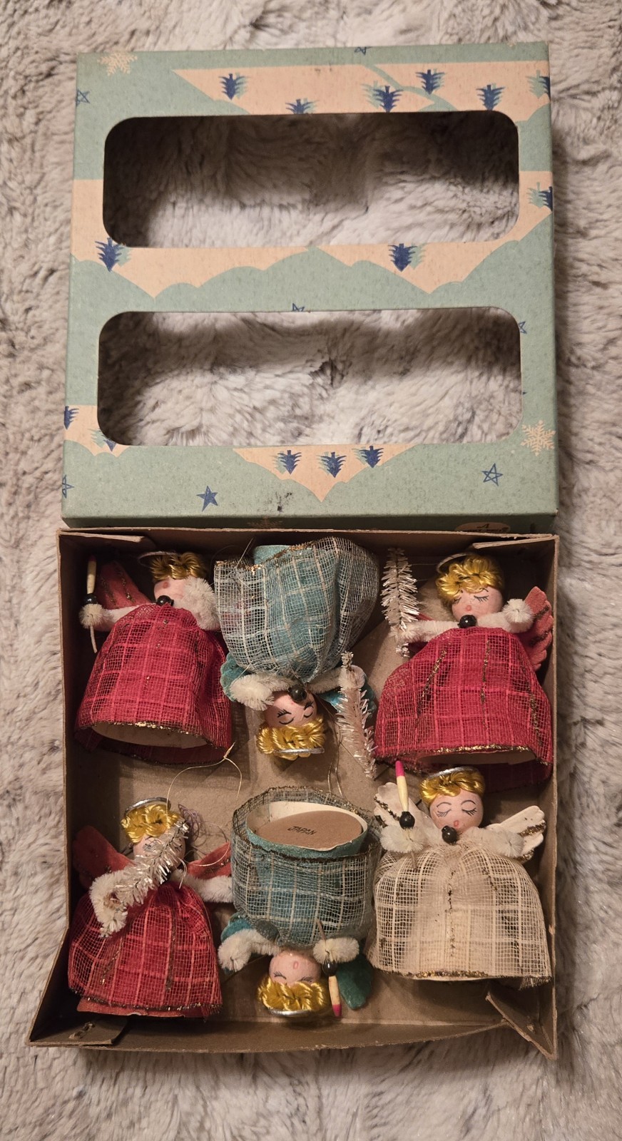 MCM Shiney Brite Vintage Angel Christmas Ornaments in original box 1950's Japan MCM Shiney Brite Vintage Angel Christmas Ornaments in original box 1950's Japan