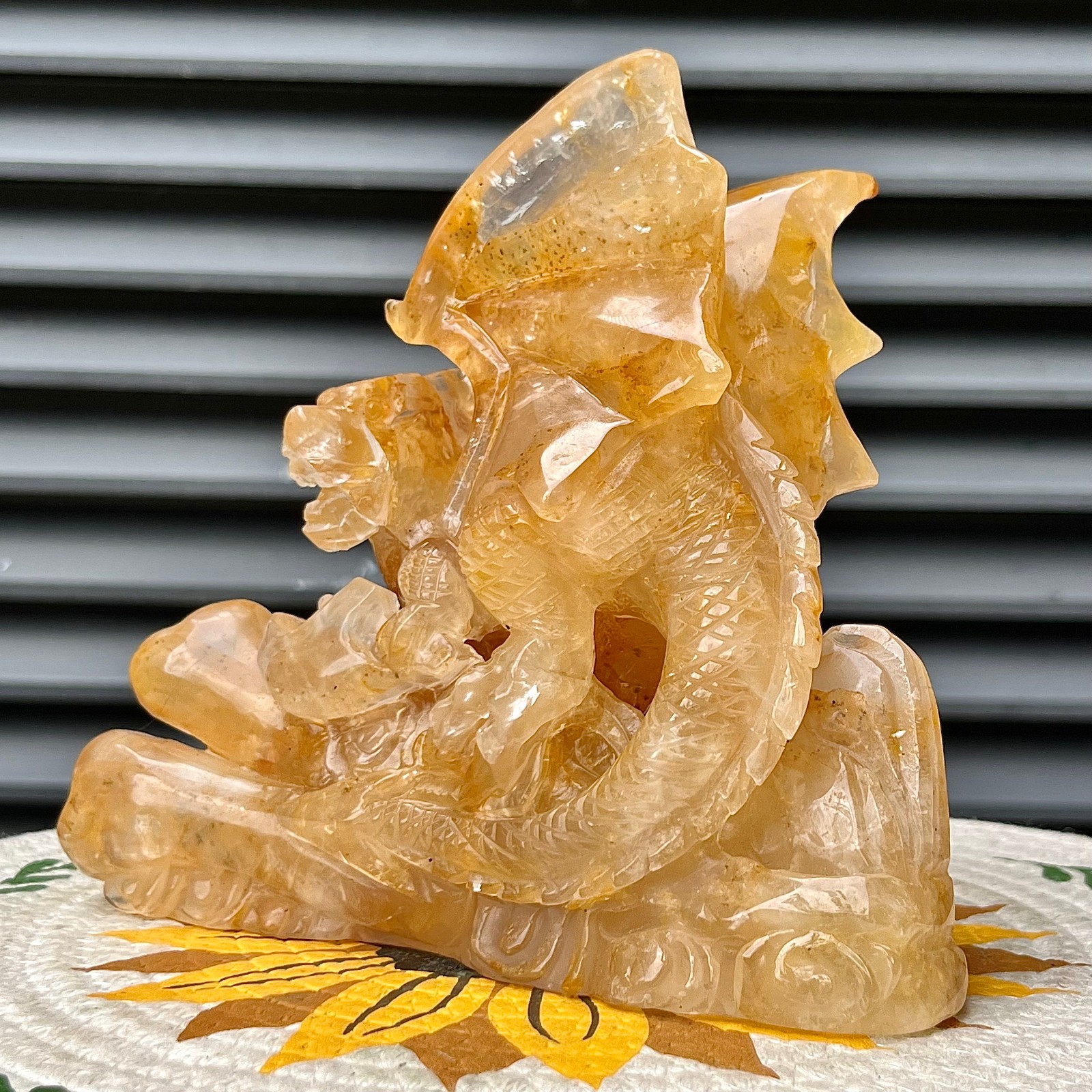 2.5 lb  Clear Quartz Carving Golden Healer Yellow Inclusions Gemstone Home Gift