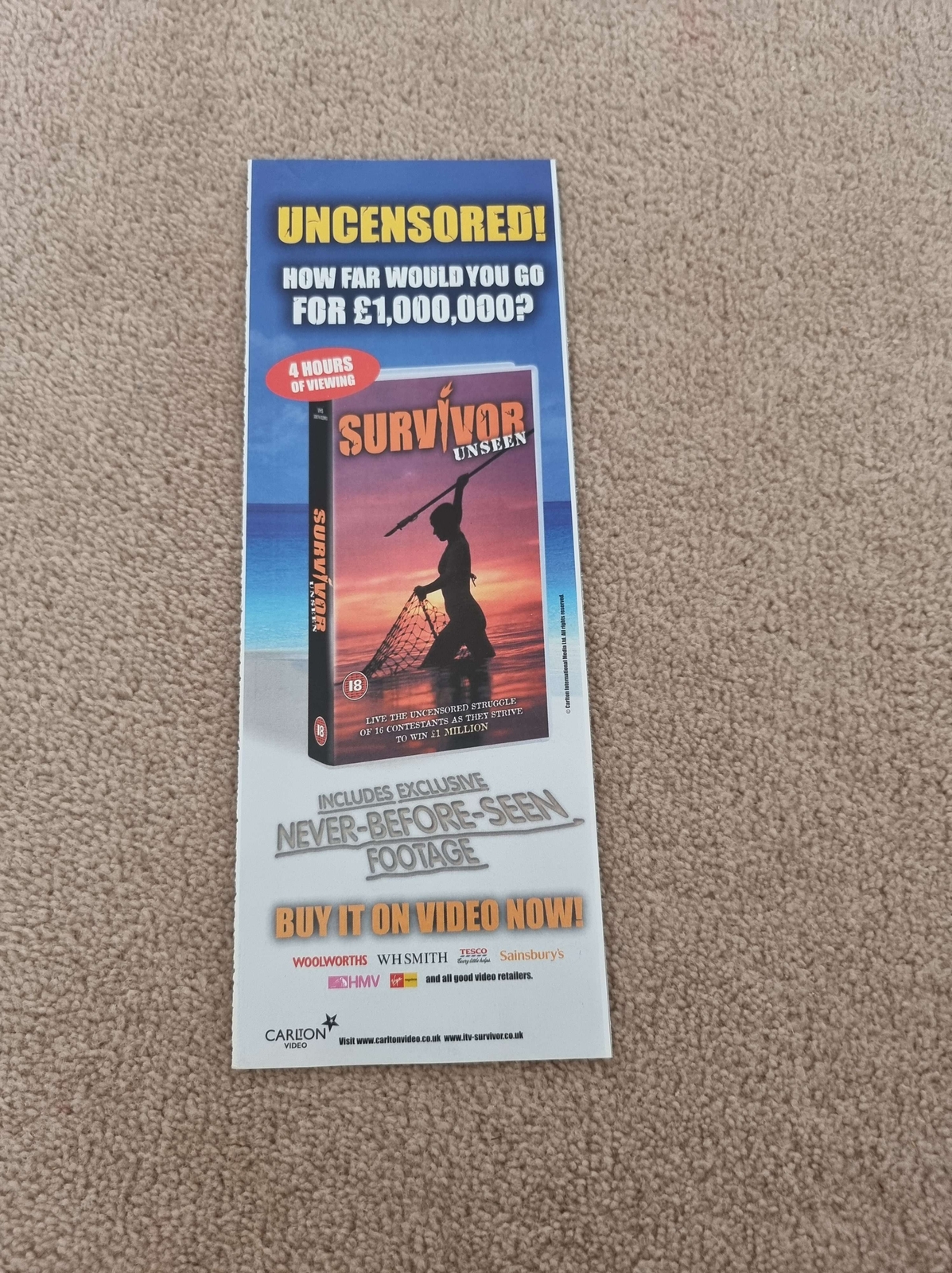 TNEWL24 ADVERT 11X4 SURVIVOR UNSEEN : ON VIDEO