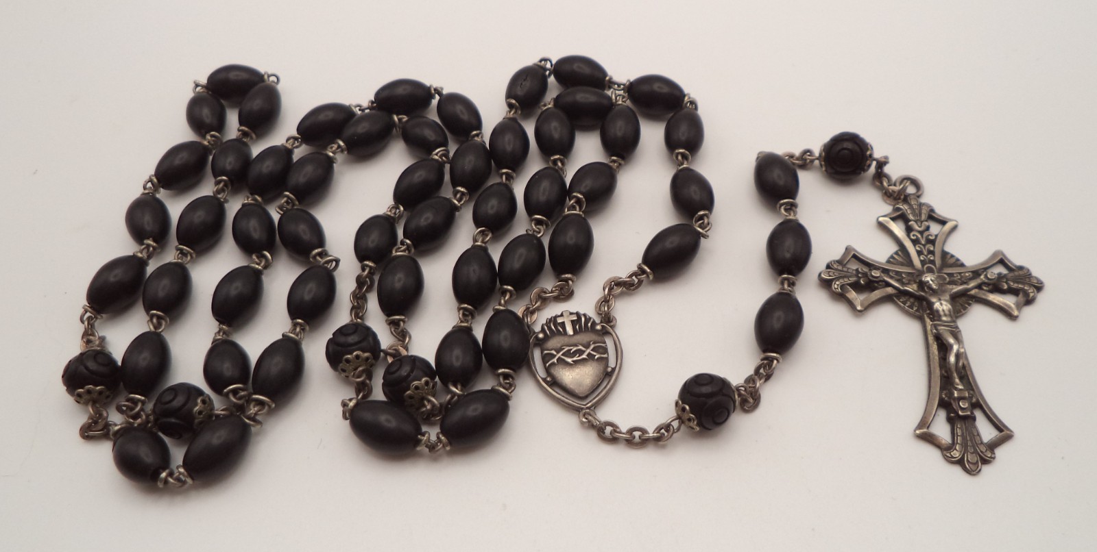 Vintage Italian 800 Silver Dark Wood Rosary Roma Catholic Crucifix Necklace 24 Vintage Italian 800 Silver Dark Wood Rosary Roma Catholic Crucifix Necklace 24